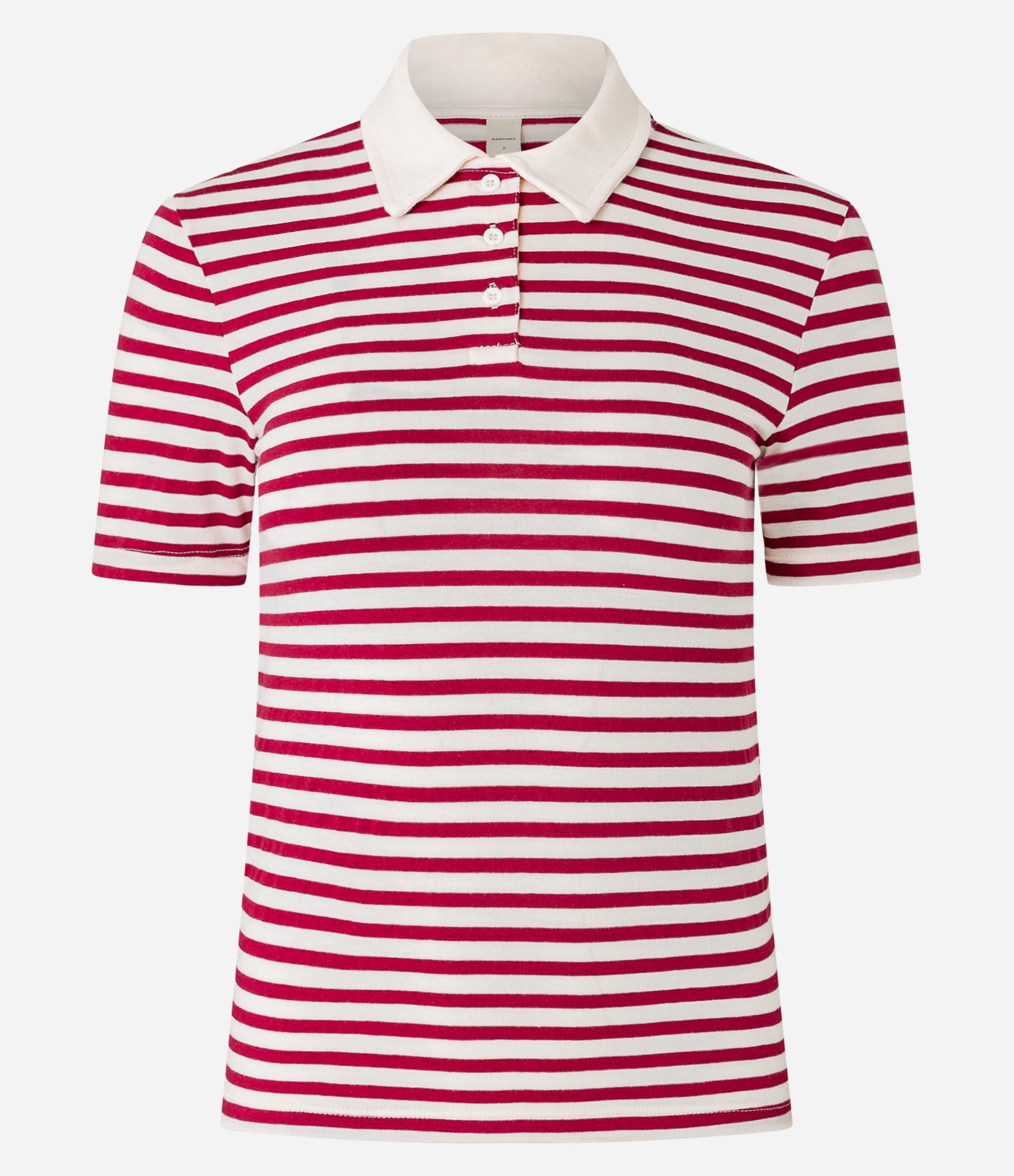 Blusa em Algodão Listrada com Gola Polo Branco/Vermelho 6
