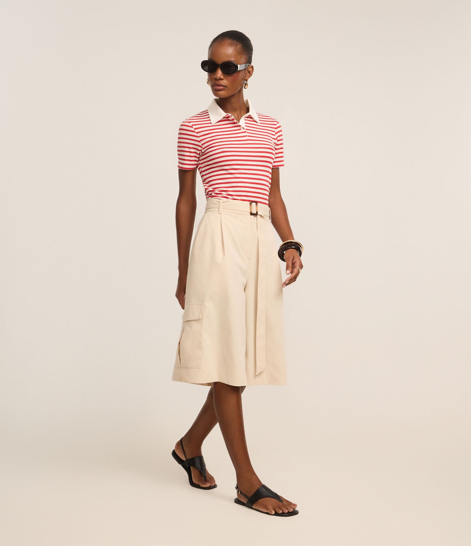 Blusa em Algodão Listrada com Gola Polo Branco/Vermelho 2