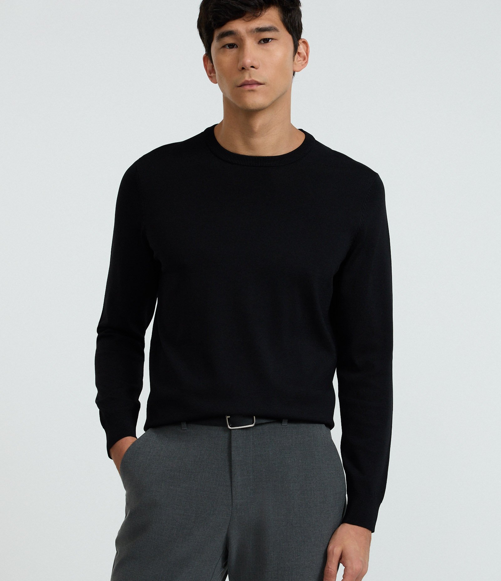 Suéter Regular em Viscose com Efeito Tricô Preto 1