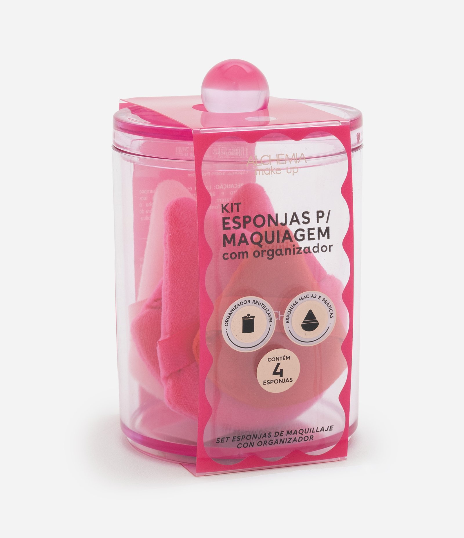 Kit com esponjas de maquiagem e suporte acrílico Alchemia COLORIDO 1