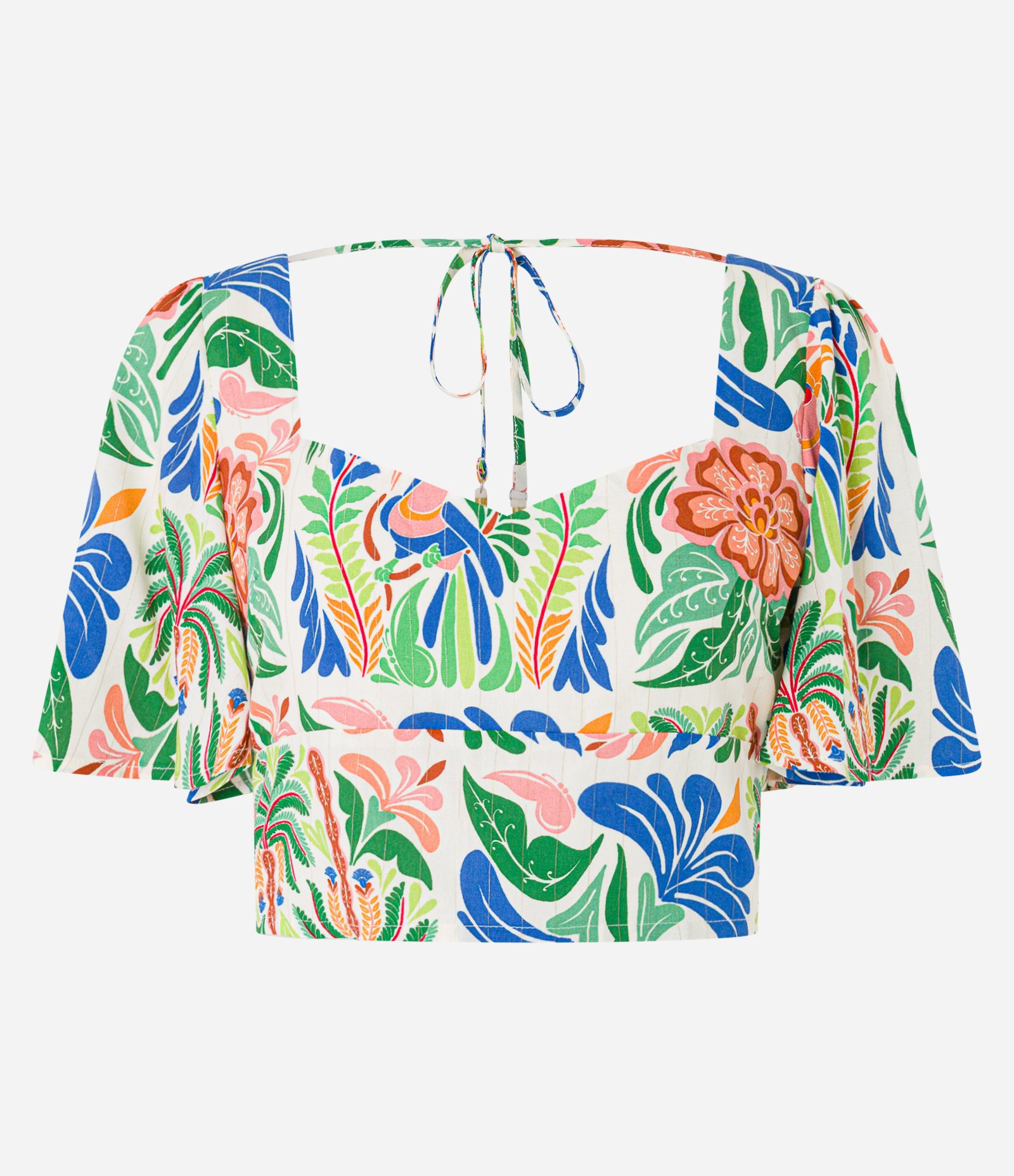 Blusa Cropped em Chalis com Estampa Floral Multicores 6