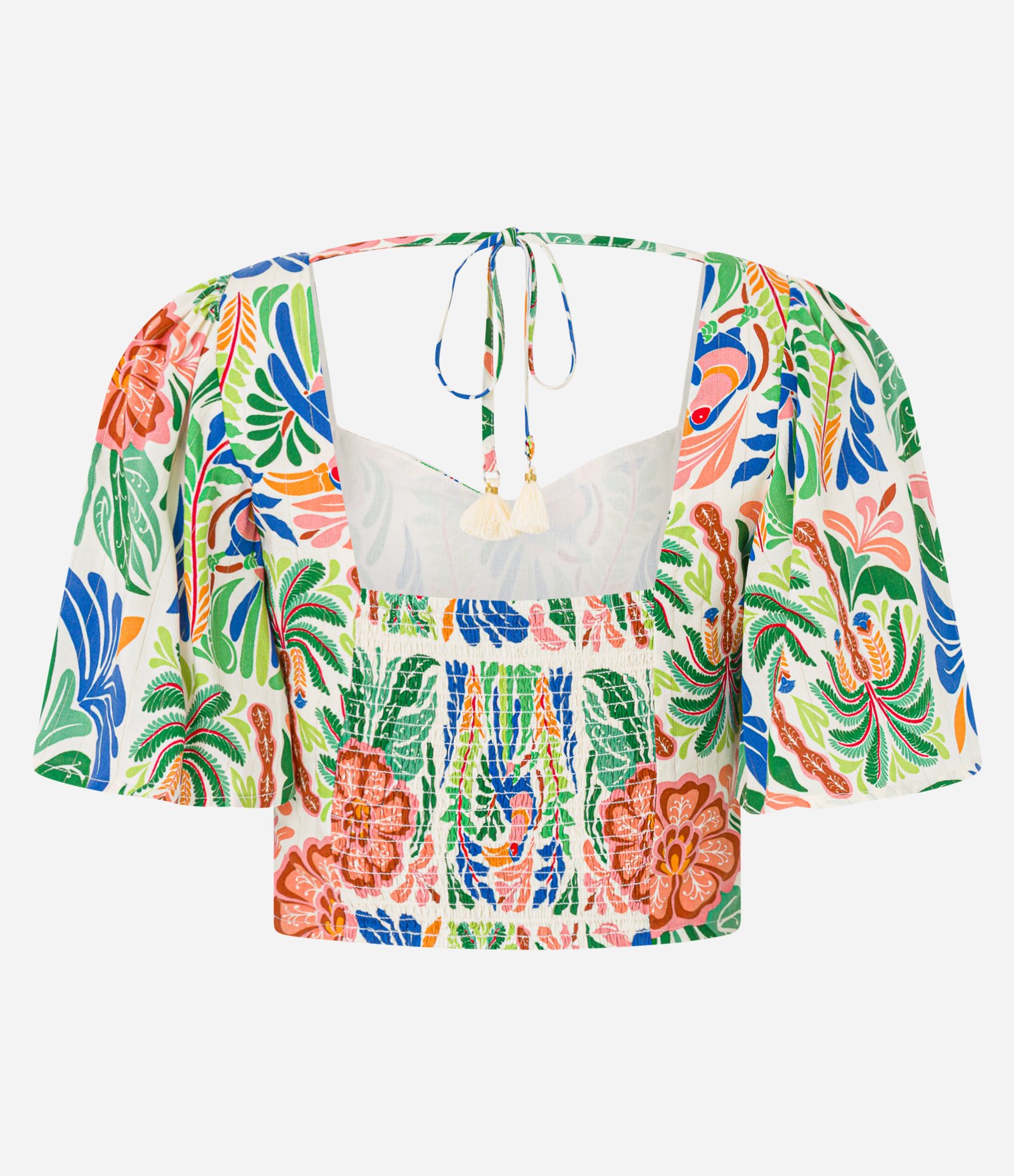 Blusa Cropped em Chalis com Estampa Floral Multicores 7