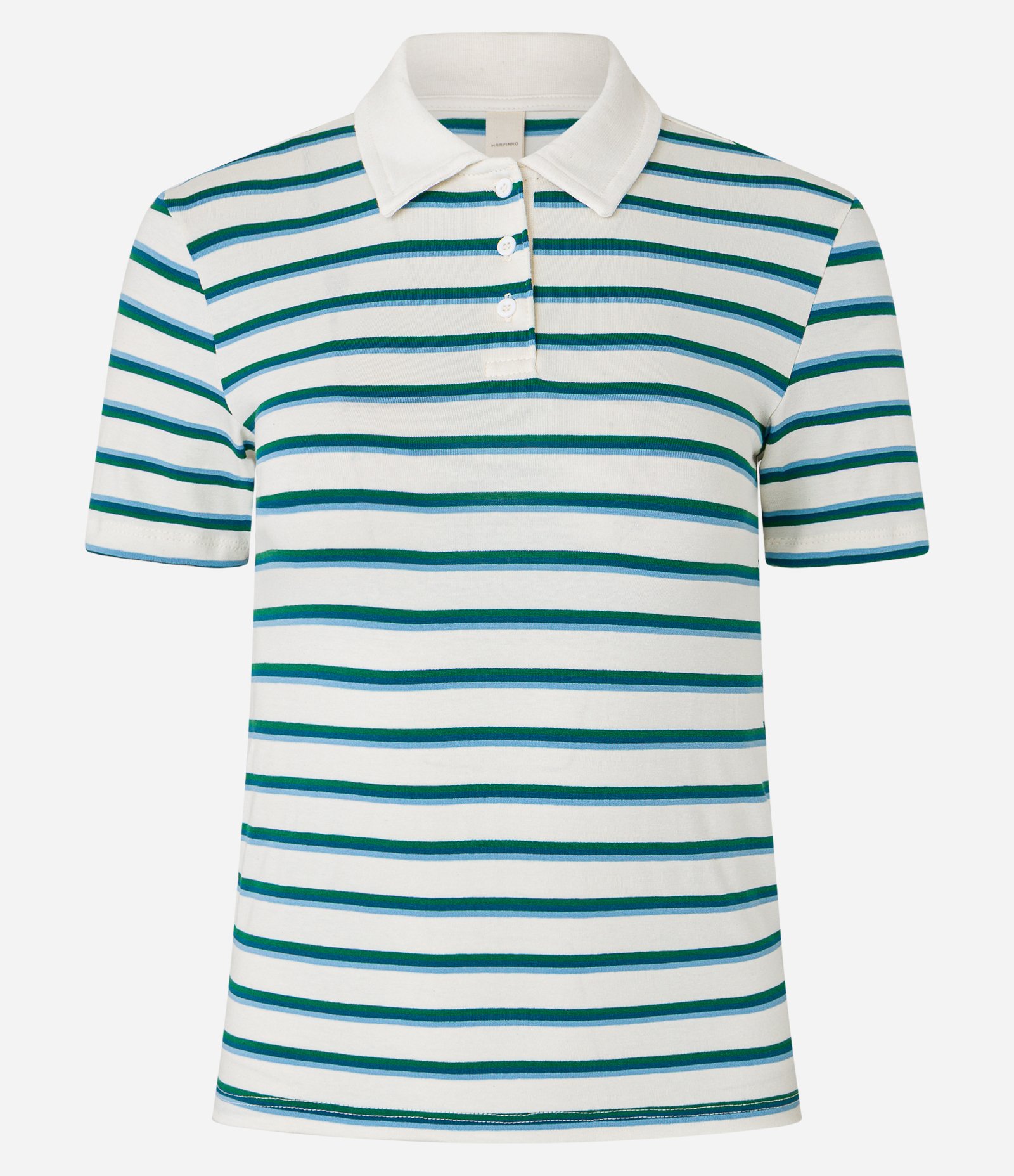 Blusa em Algodão Listrada com Gola Polo Branco/Verde 6