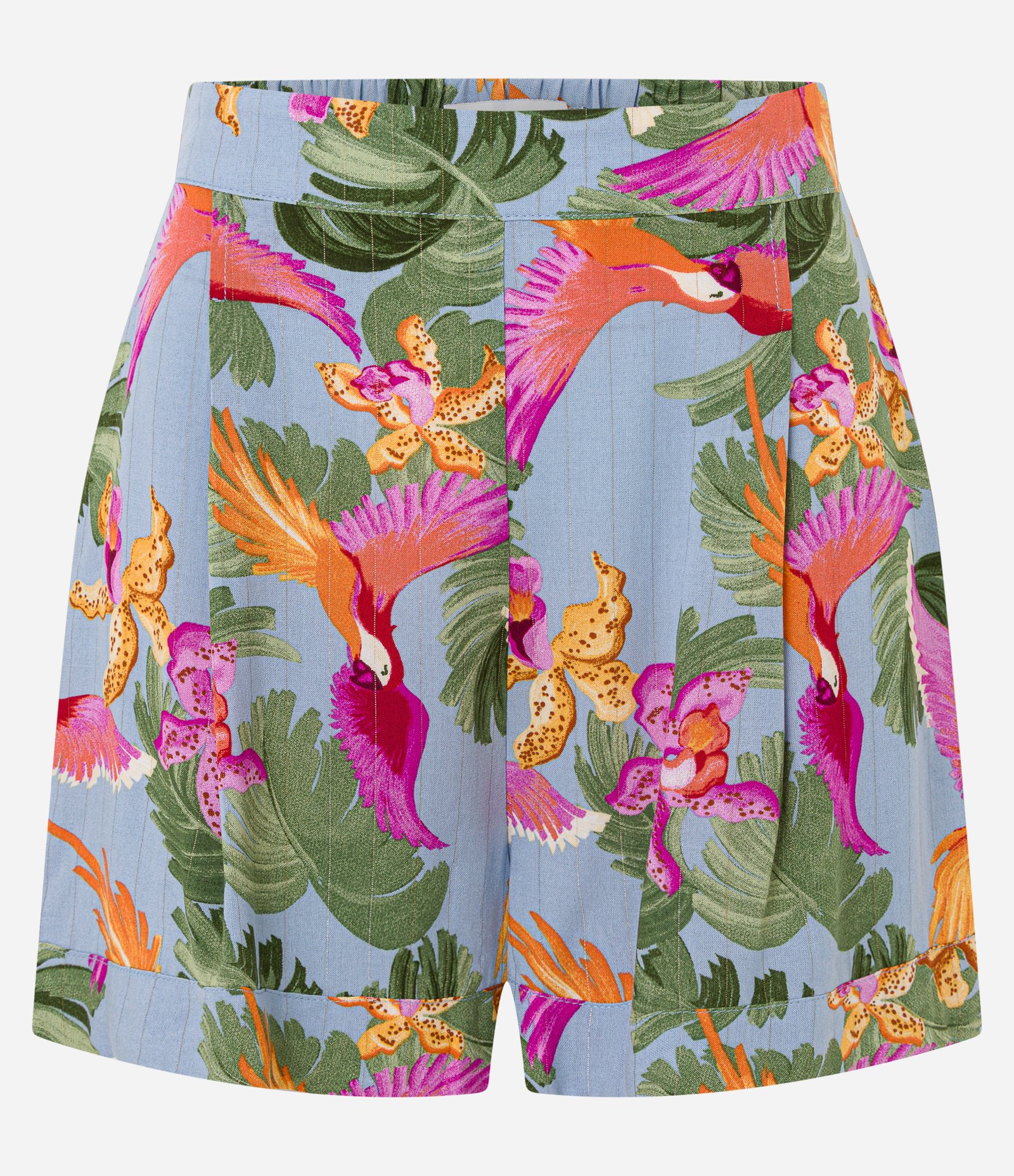 Short Curto em Viscose com Barra Dobrada e Estampa Tropical Multicores 6