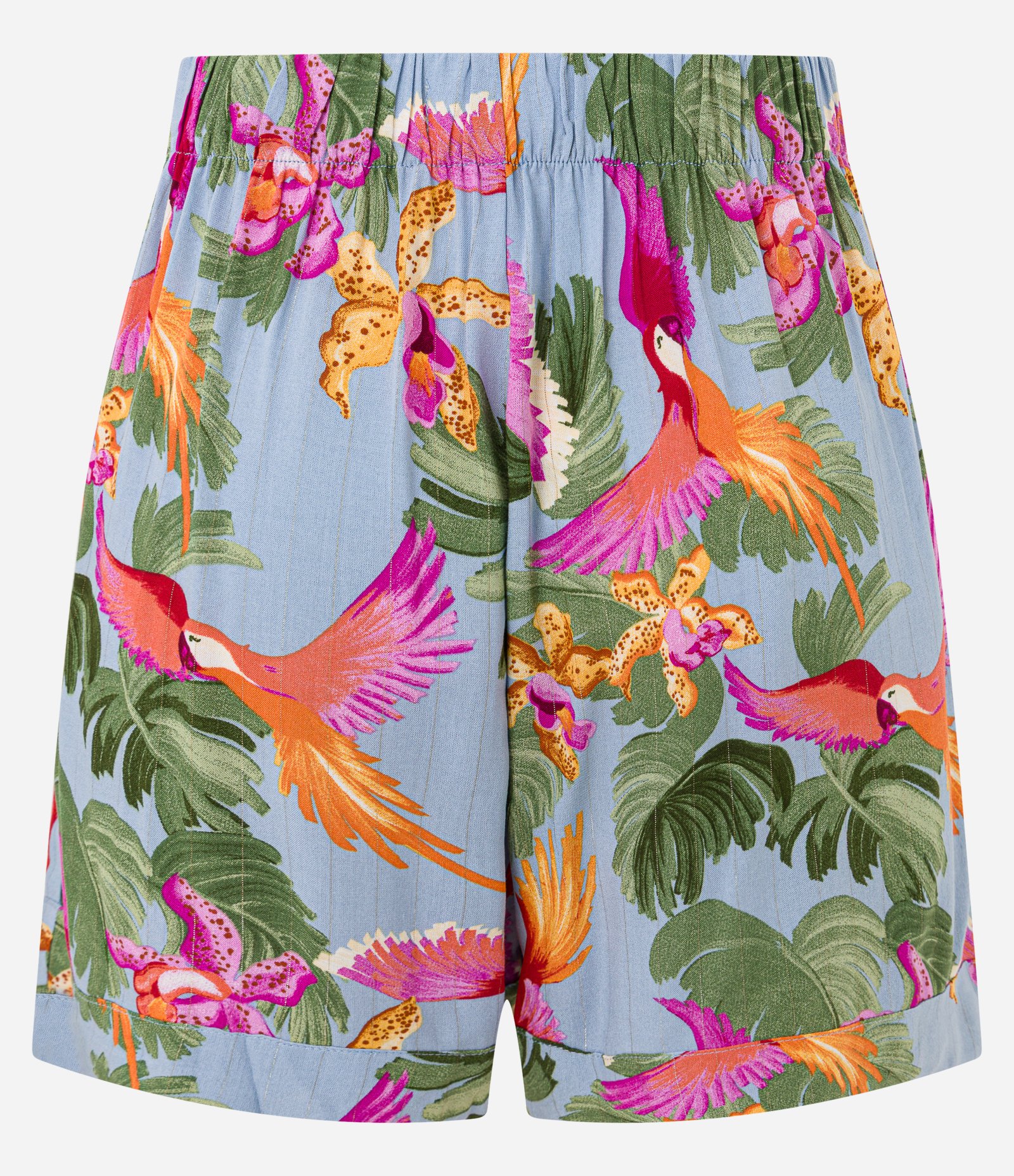 Short Curto em Viscose com Barra Dobrada e Estampa Tropical Multicores 8
