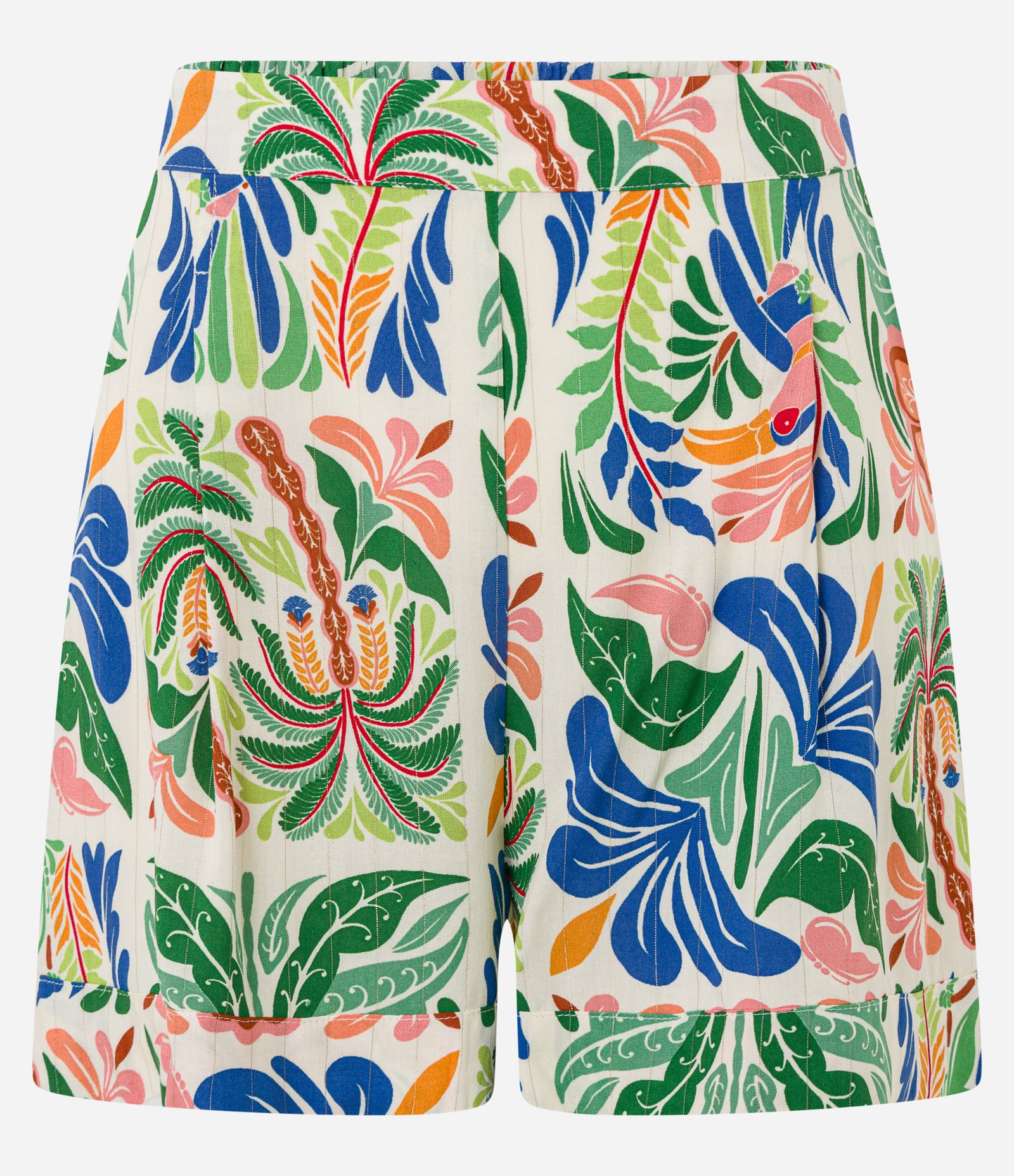 Short Curto em Viscose com Estampa de Folhagem e Barra Dobrada Multicores 6