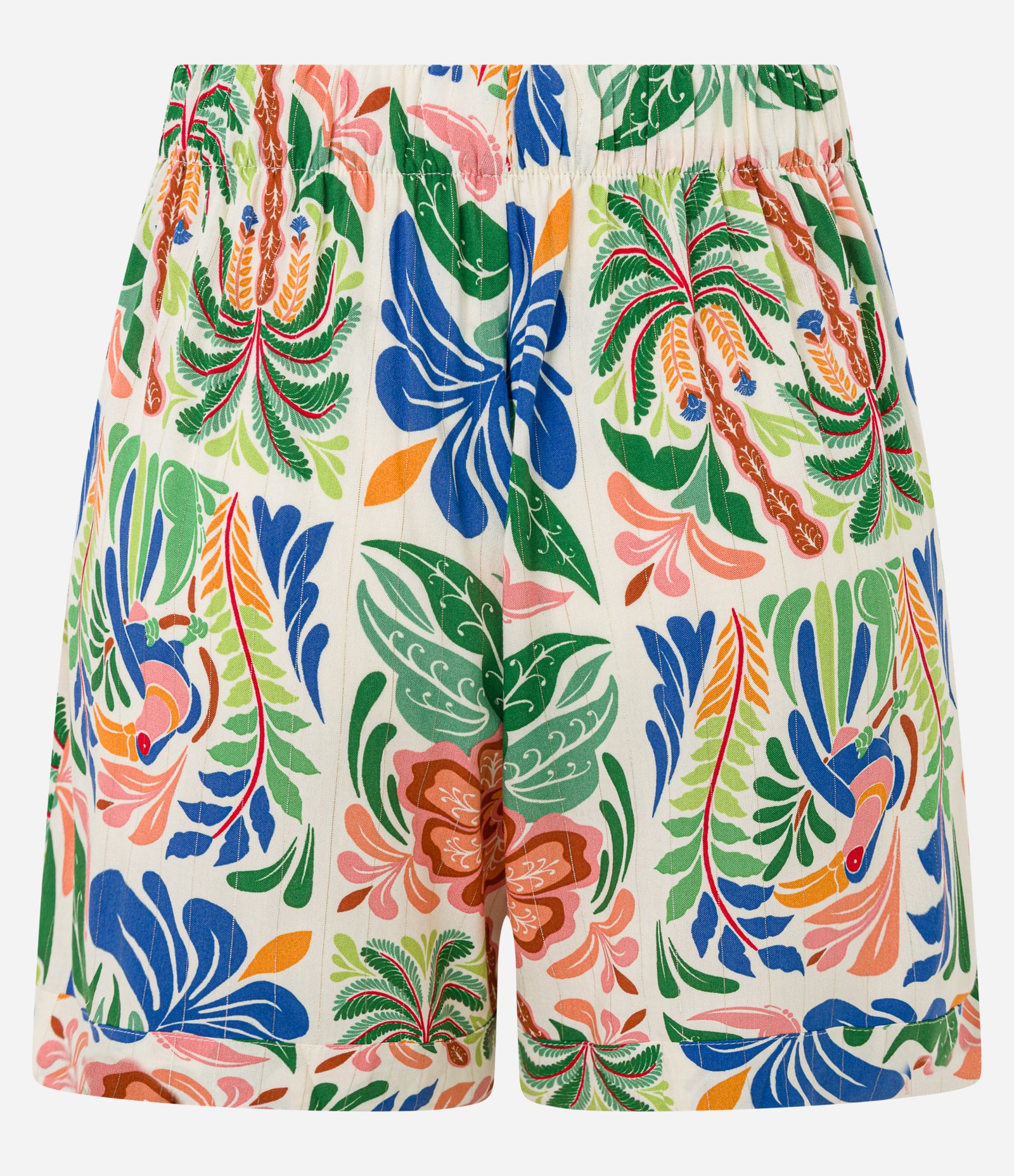 Short Curto em Viscose com Estampa de Folhagem e Barra Dobrada Multicores 8