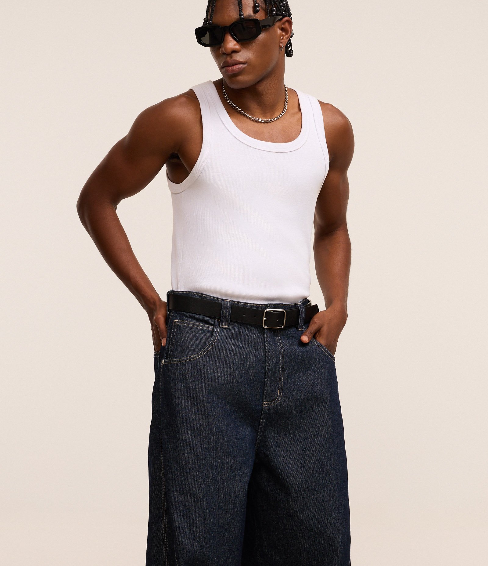 Calça Skater em Jeans com Costuras Contrastantes Azul 4