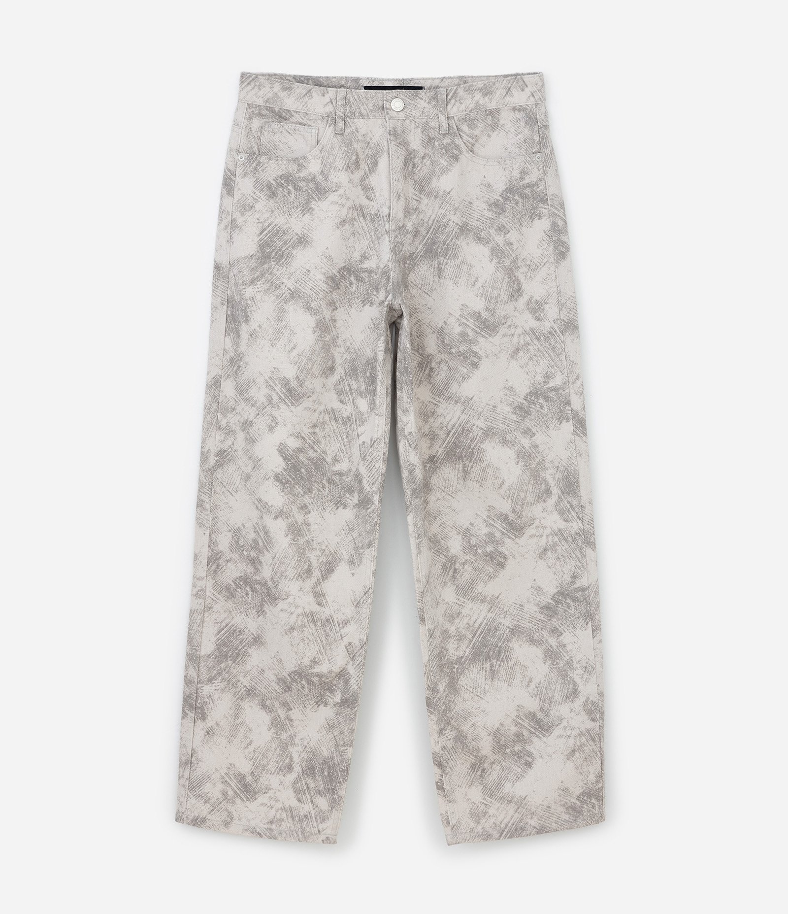 Calça Super Baggy em Sarja com Estampa Abstrata Cinza 6