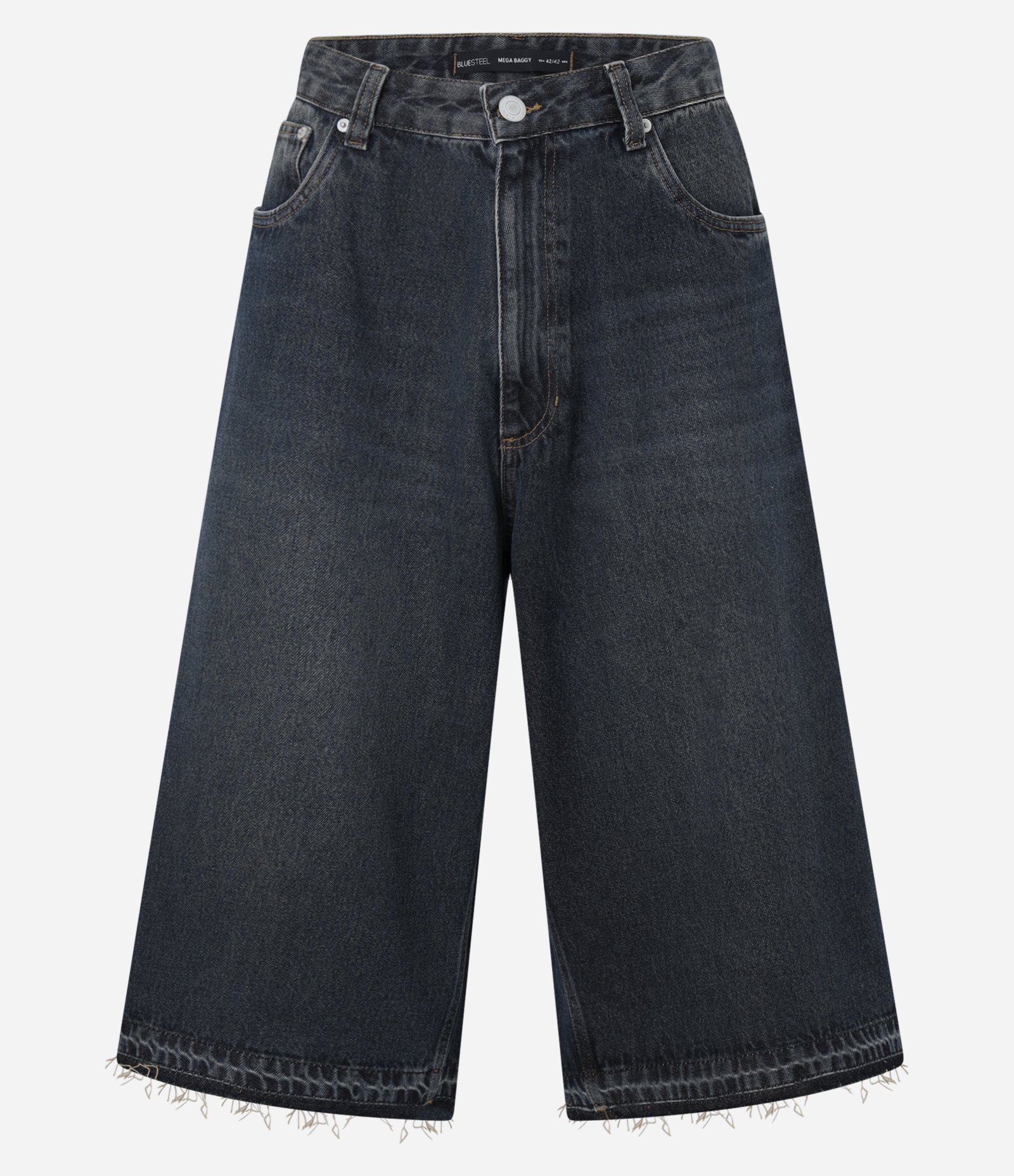 Bermuda Mega Baggy em Jeans com Barra Desfiada Azul 5