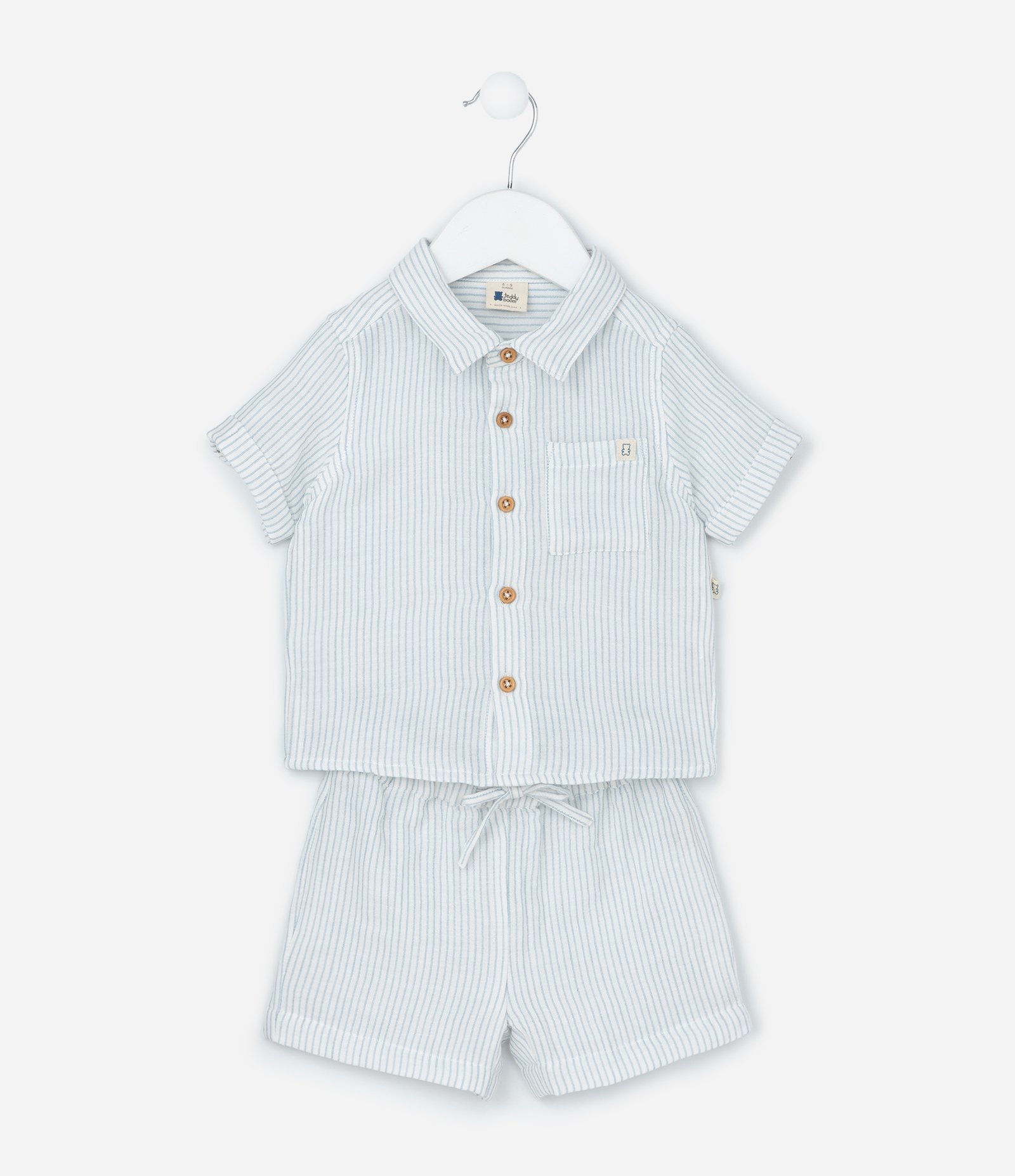 Conjunto Infantil em Tricoline com Estampa de Listras - Tam 0 a 18 Meses Cinza 1