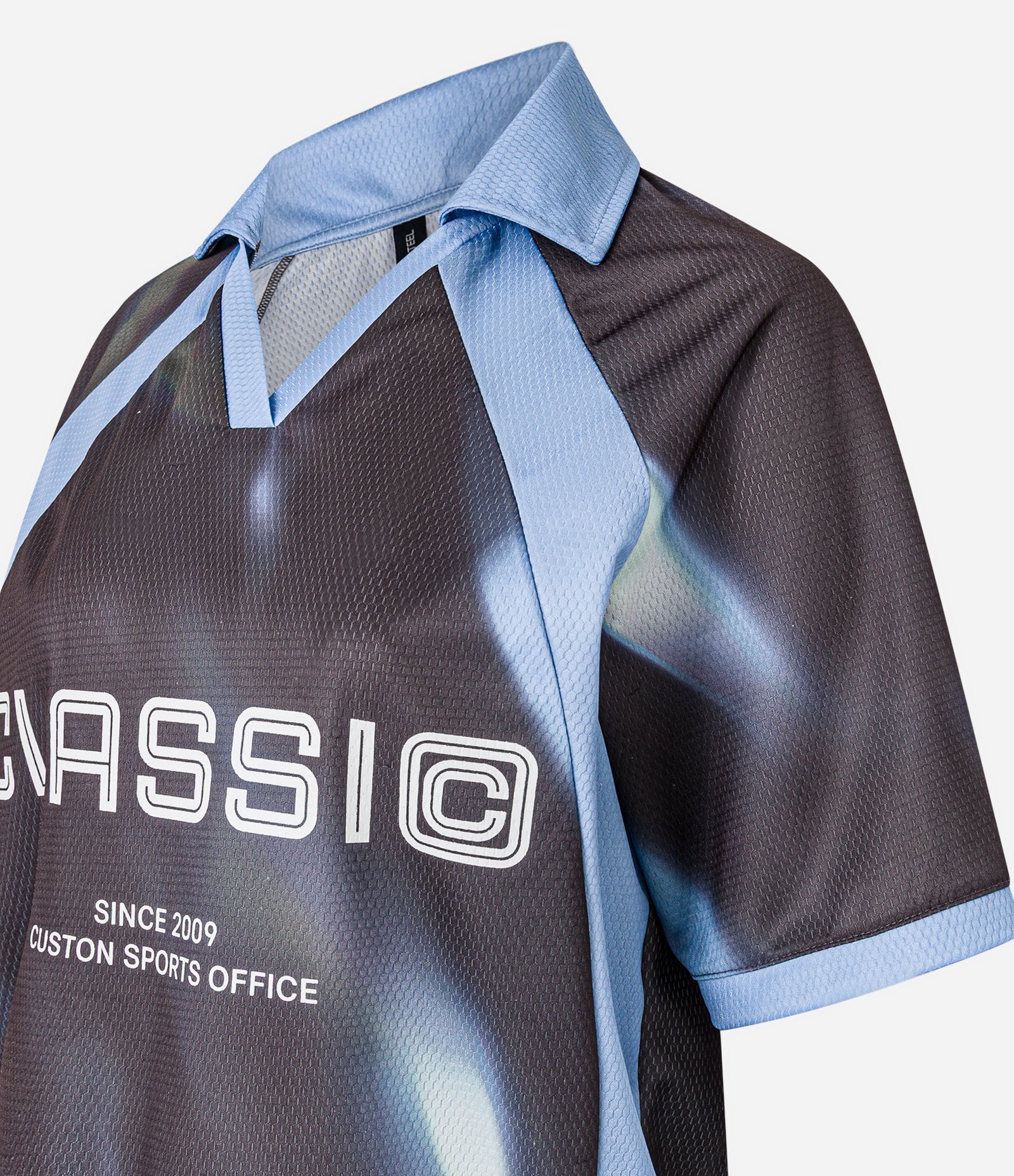 Camiseta Oversized em Algodão Esportiva com Gola Polo e Lettering Classic Cinza/Azul 11