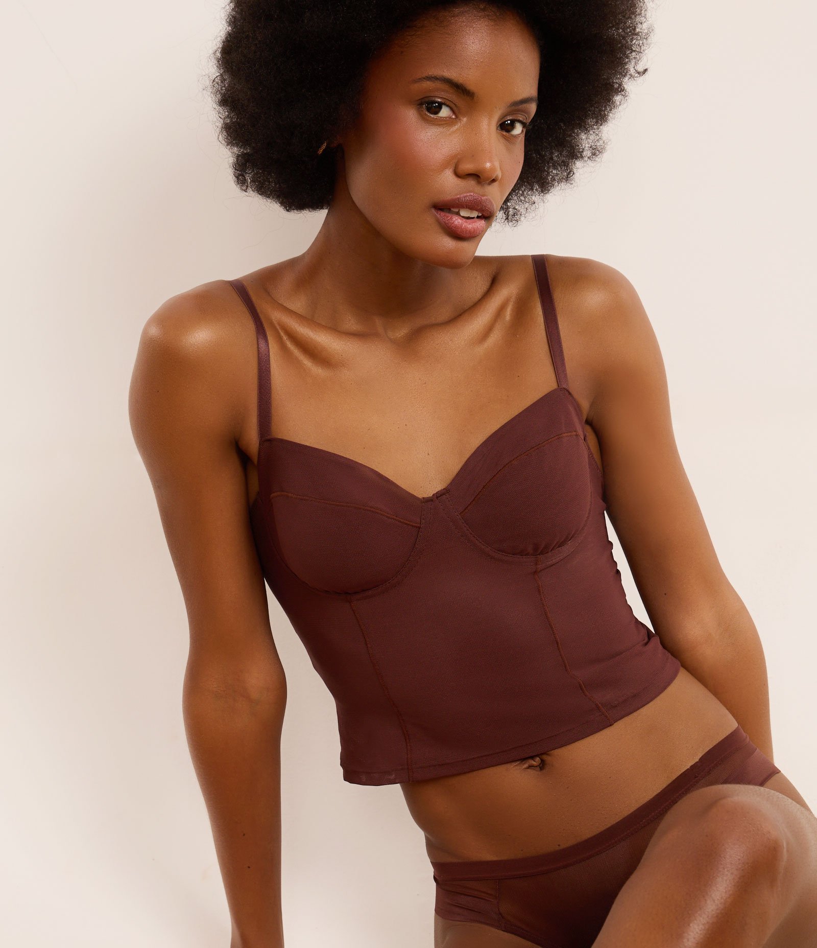 Corset sem Bojo em Tule Marrom 1