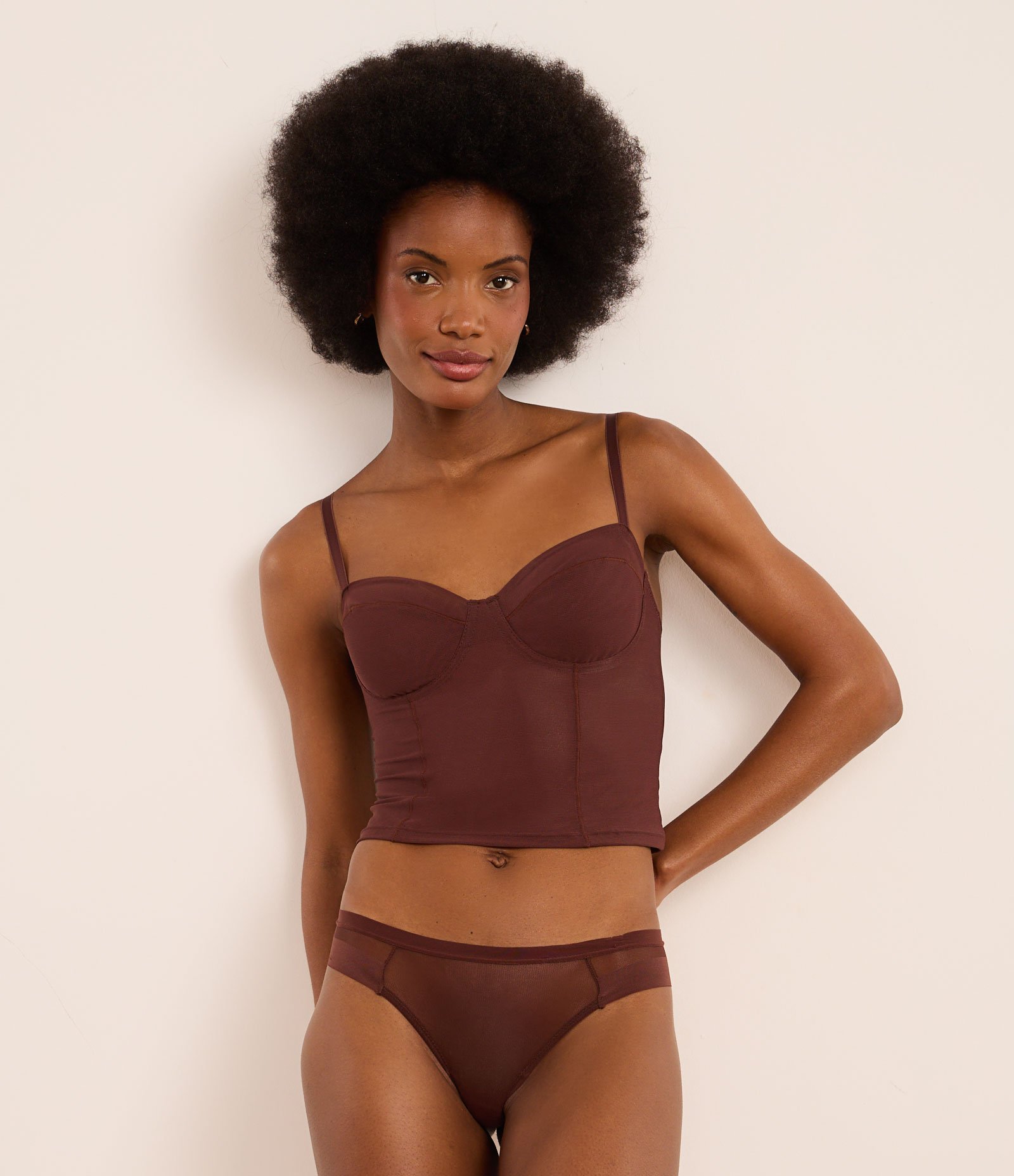 Corset sem Bojo em Tule Marrom 2