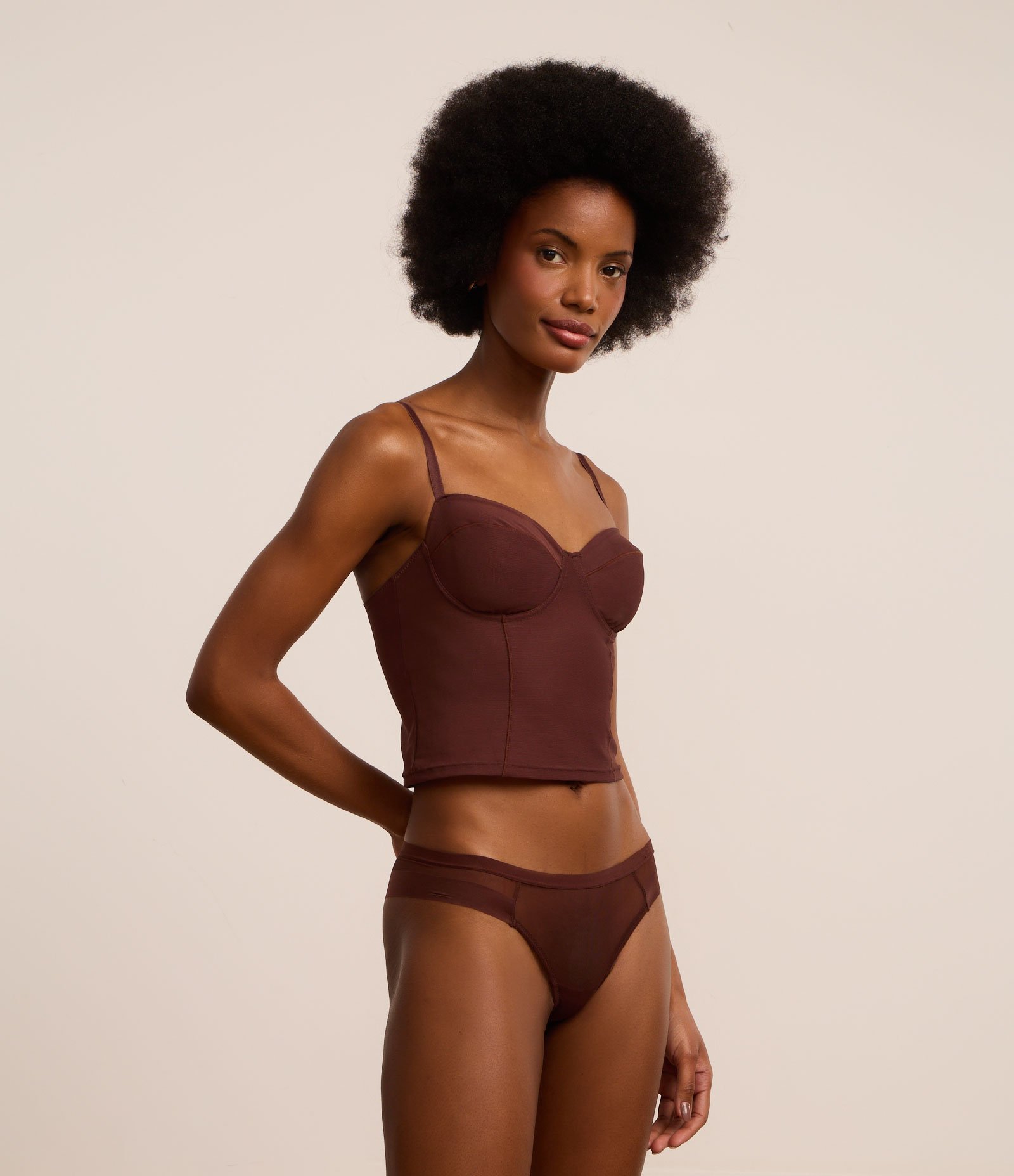 Corset sem Bojo em Tule Marrom 3