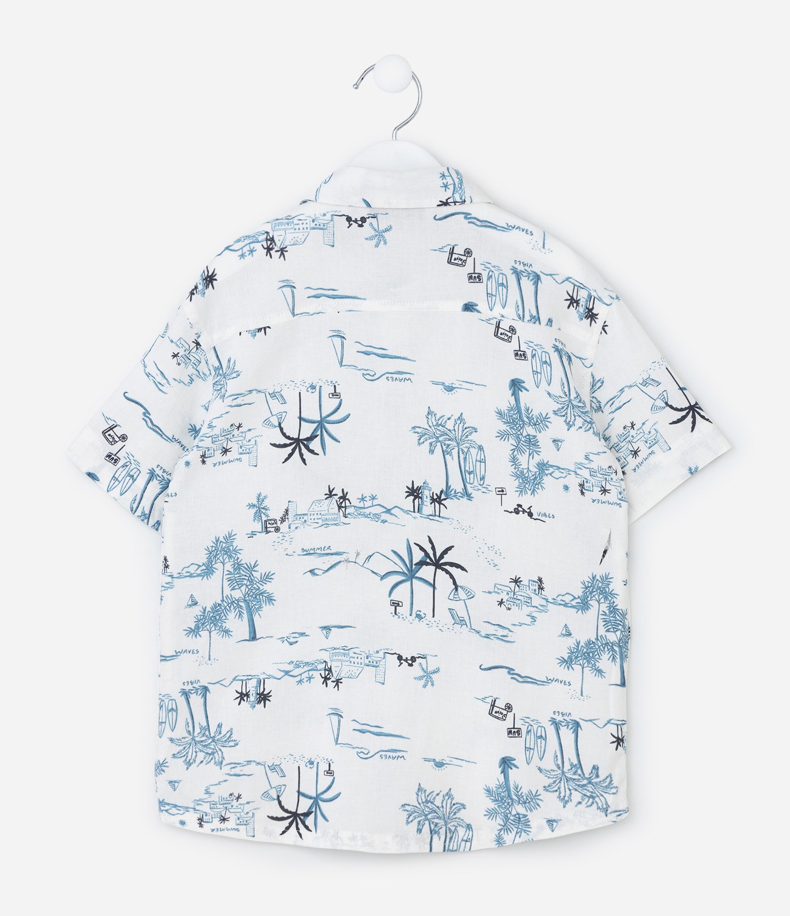 Camisa Infantil com Estampa Coqueiros - Tam 5 a 14 Anos Branco/Azul 2