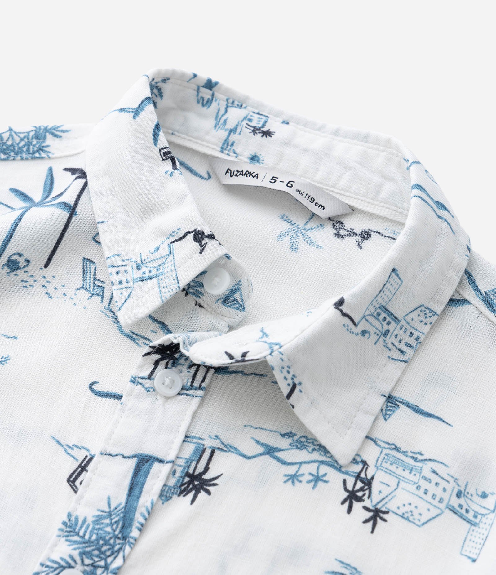 Camisa Infantil com Estampa Coqueiros - Tam 5 a 14 Anos Branco/Azul 4