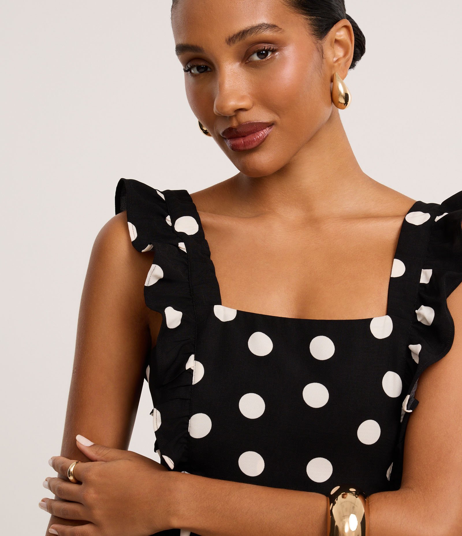 Vestido Evasê Longo em Airflow com Estampa Poá Preto/Branco 4