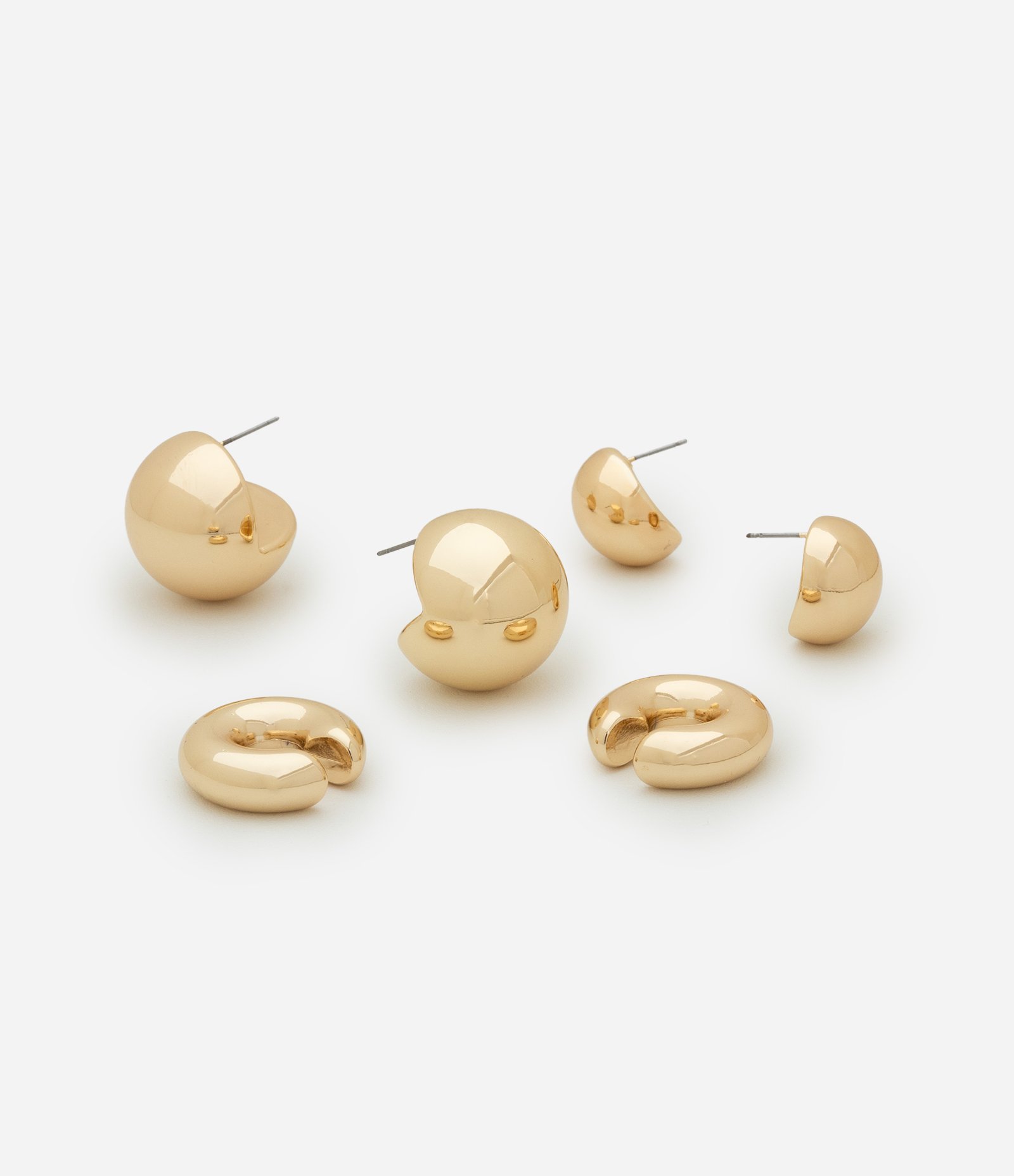 Kit 03 Brincos Argola e Piercing Bold Dourado 2