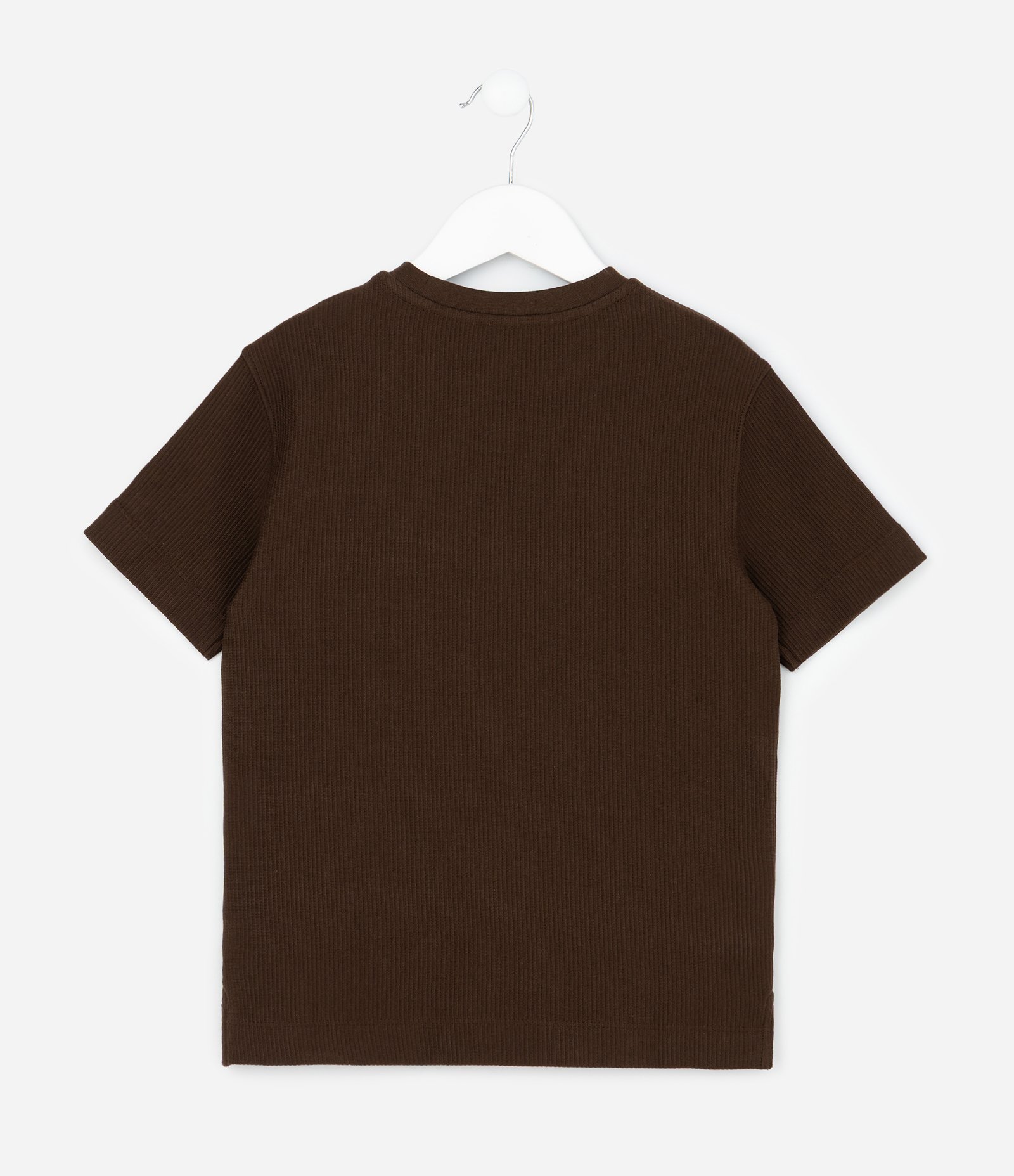 Camiseta Infantil Canelada com Etiqueta Aplicada - Tam 5 a 14 Anos Marrom 2