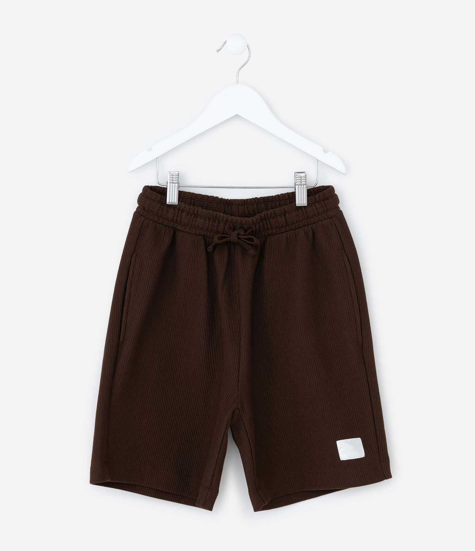 Bermuda Infantil em Moletom Liso com Etiqueta - Tam 5 a 14 Anos Marrom Escuro 1