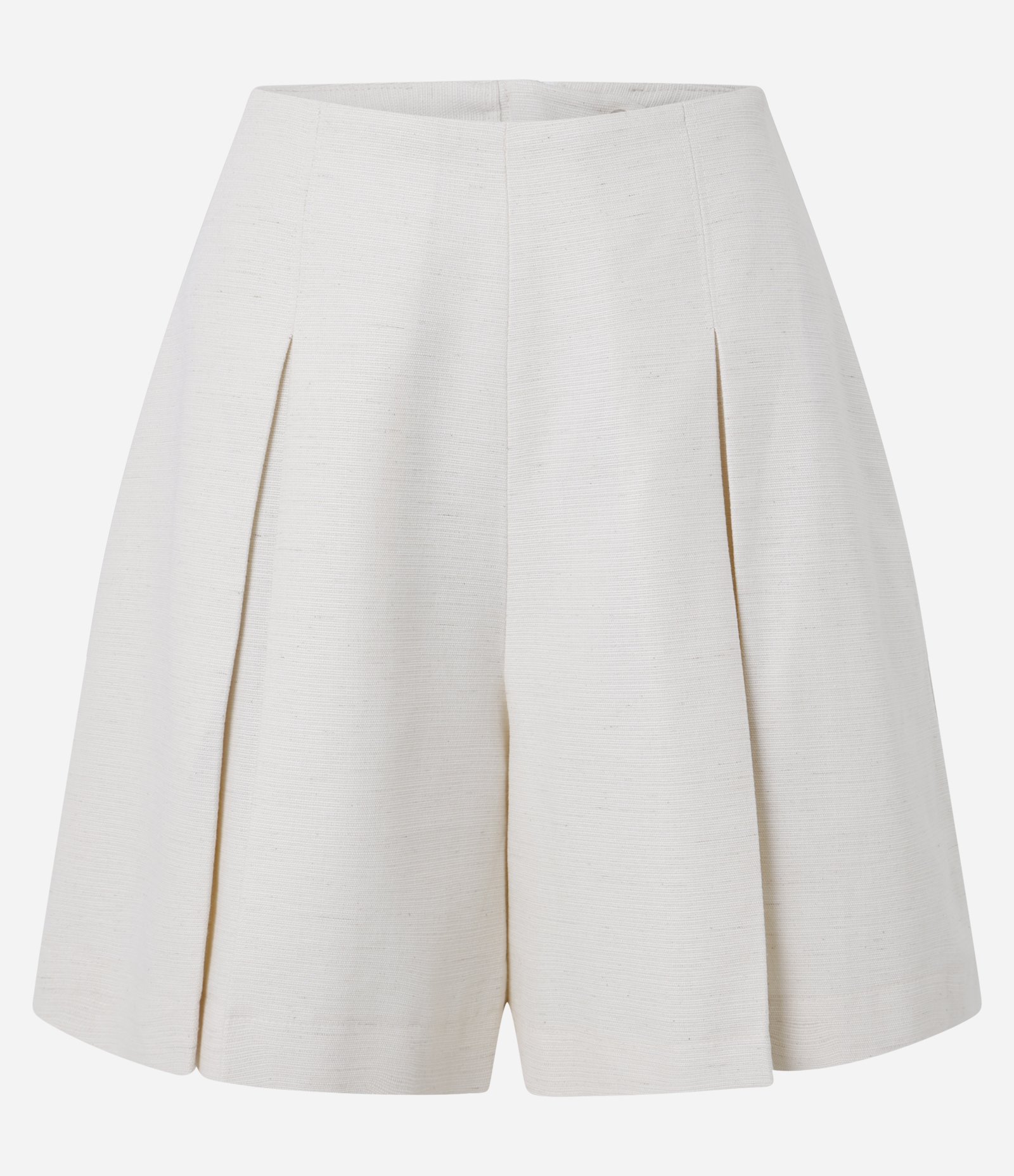 Bermuda Cintura Alta em Algodão com Linho Pregas Frontais e Pences Bege 5