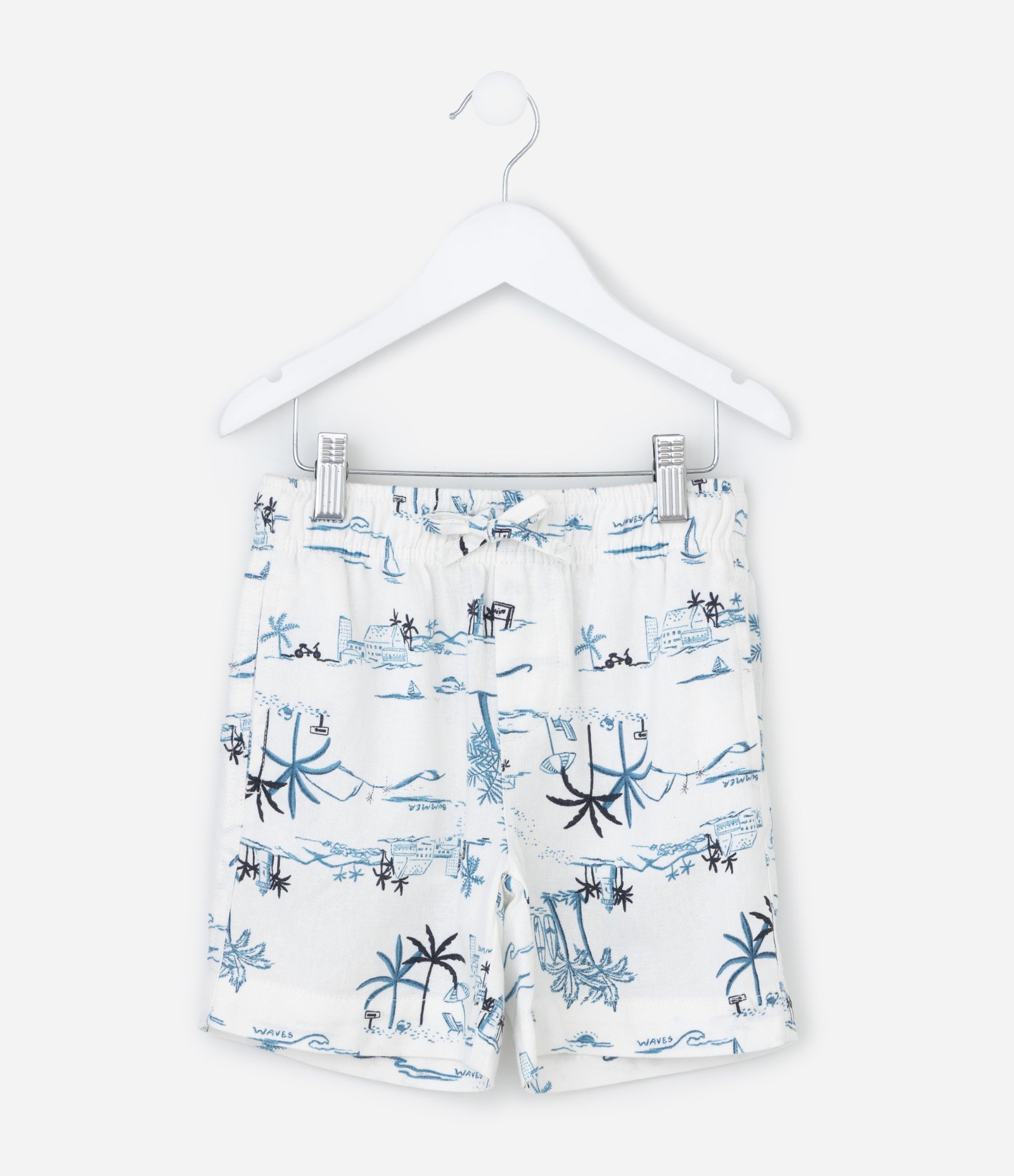 Bermuda Infantil de Banho em Viscolinho com Estampa de Praia - Tam 5 a 14 Anos Branco 1