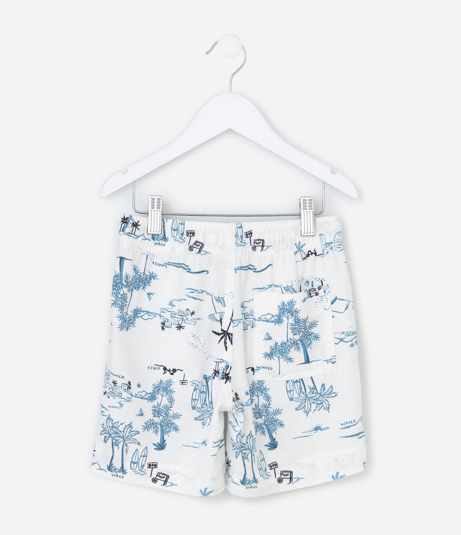 Bermuda Infantil de Banho em Viscolinho com Estampa de Praia - Tam 5 a 14 Anos Branco 2