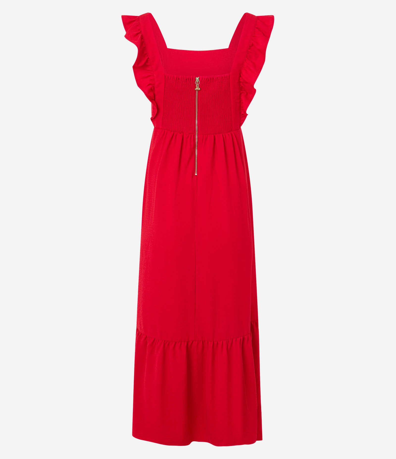 Vestido Longo com Babadinhos na Alça e Barra Vermelho 6