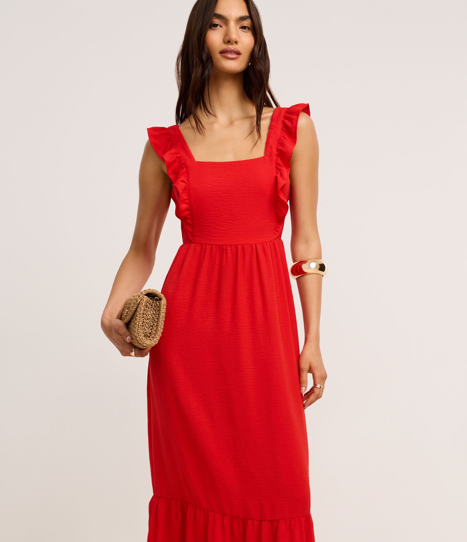 Vestido Longo com Babadinhos na Alça e Barra Vermelho 2