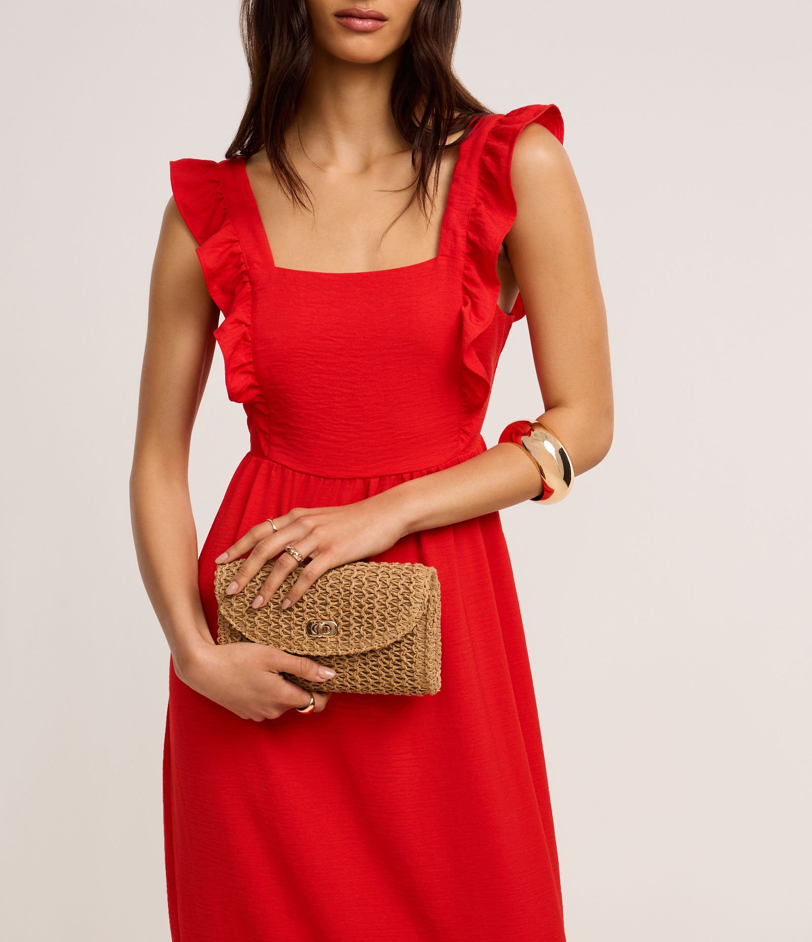 Vestido Longo com Babadinhos na Alça e Barra Vermelho 4