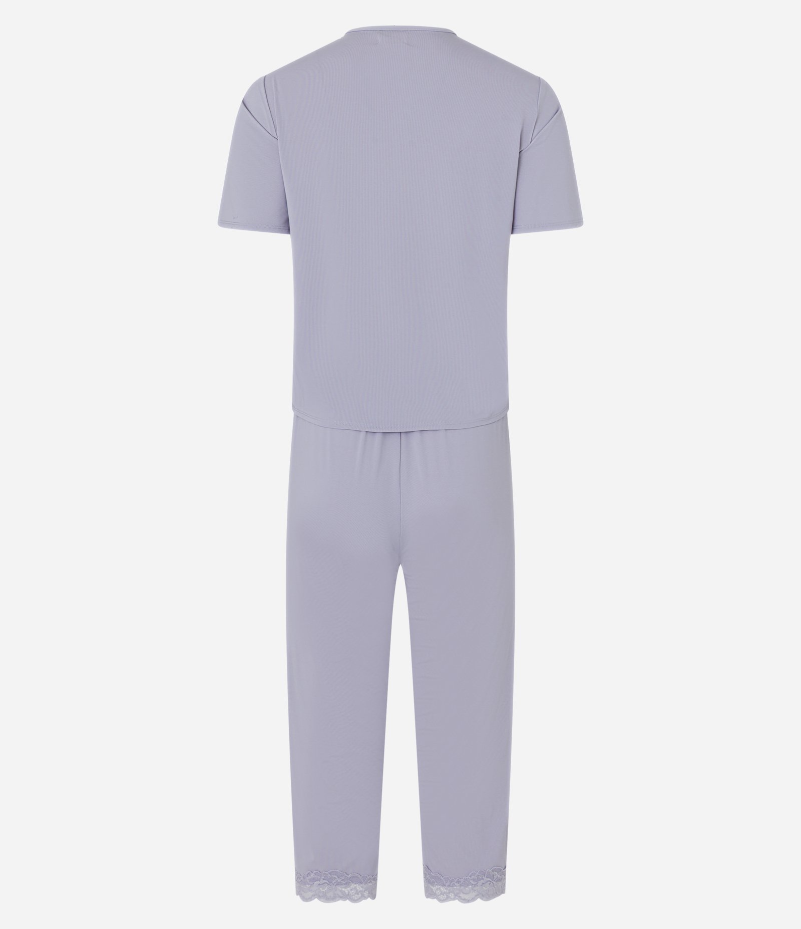 Pijama Capri em Microfibra com Renda no Decote V Lilás 5