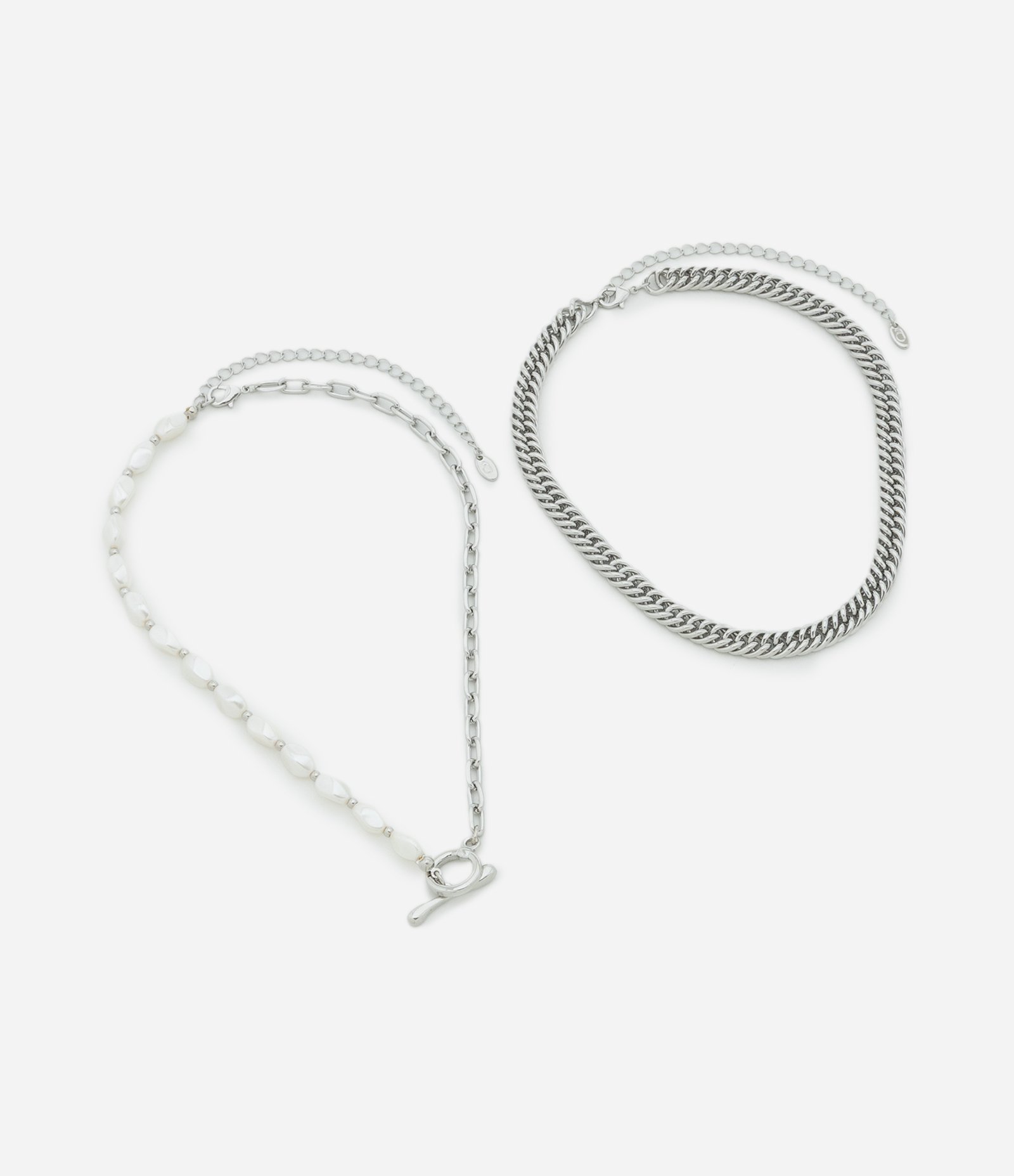 Colar Camadas com Elos e Pérola Artificial Prata 2