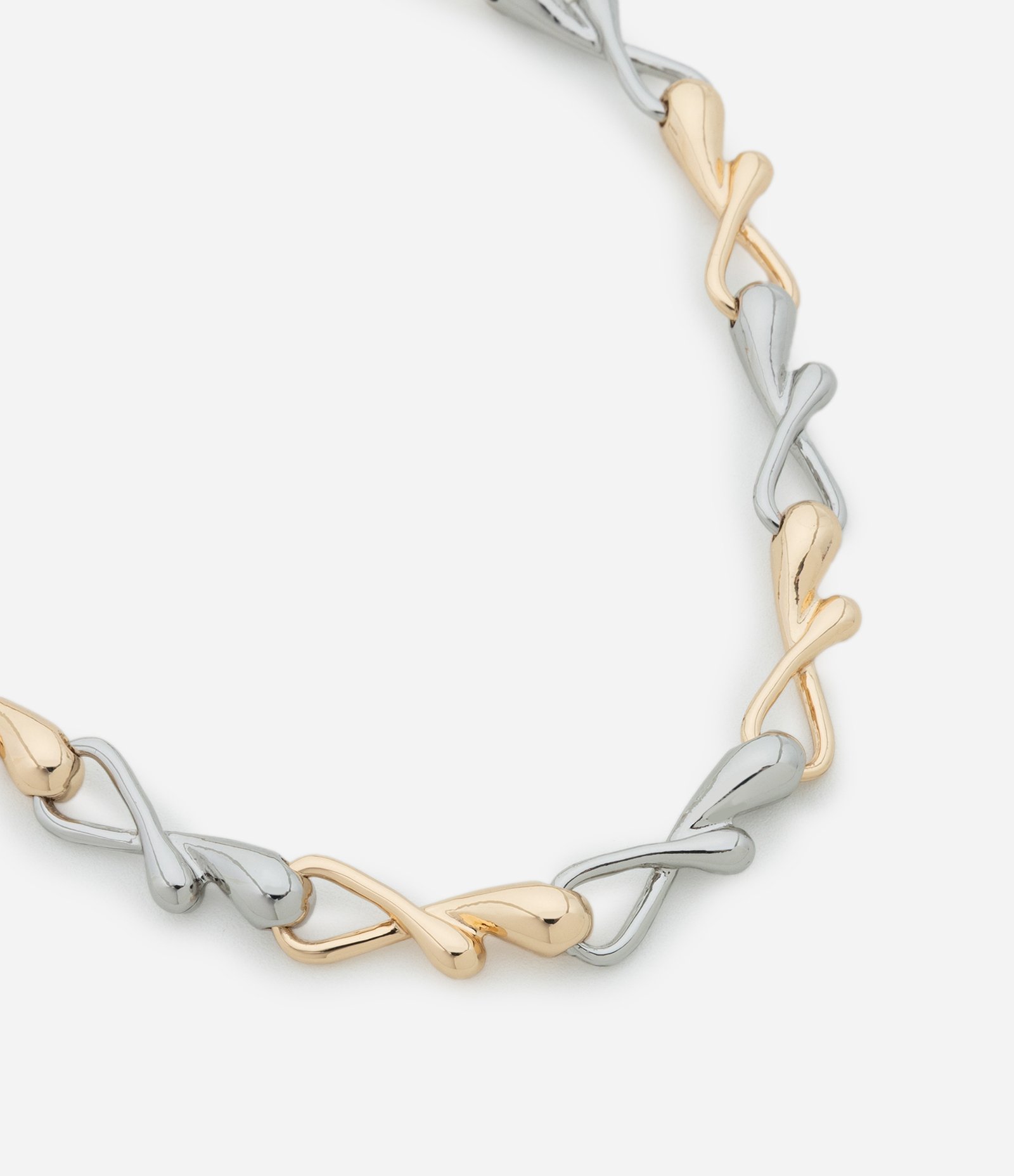 Colar Curto em Metal com Elos Gota Prata/Dourado 2