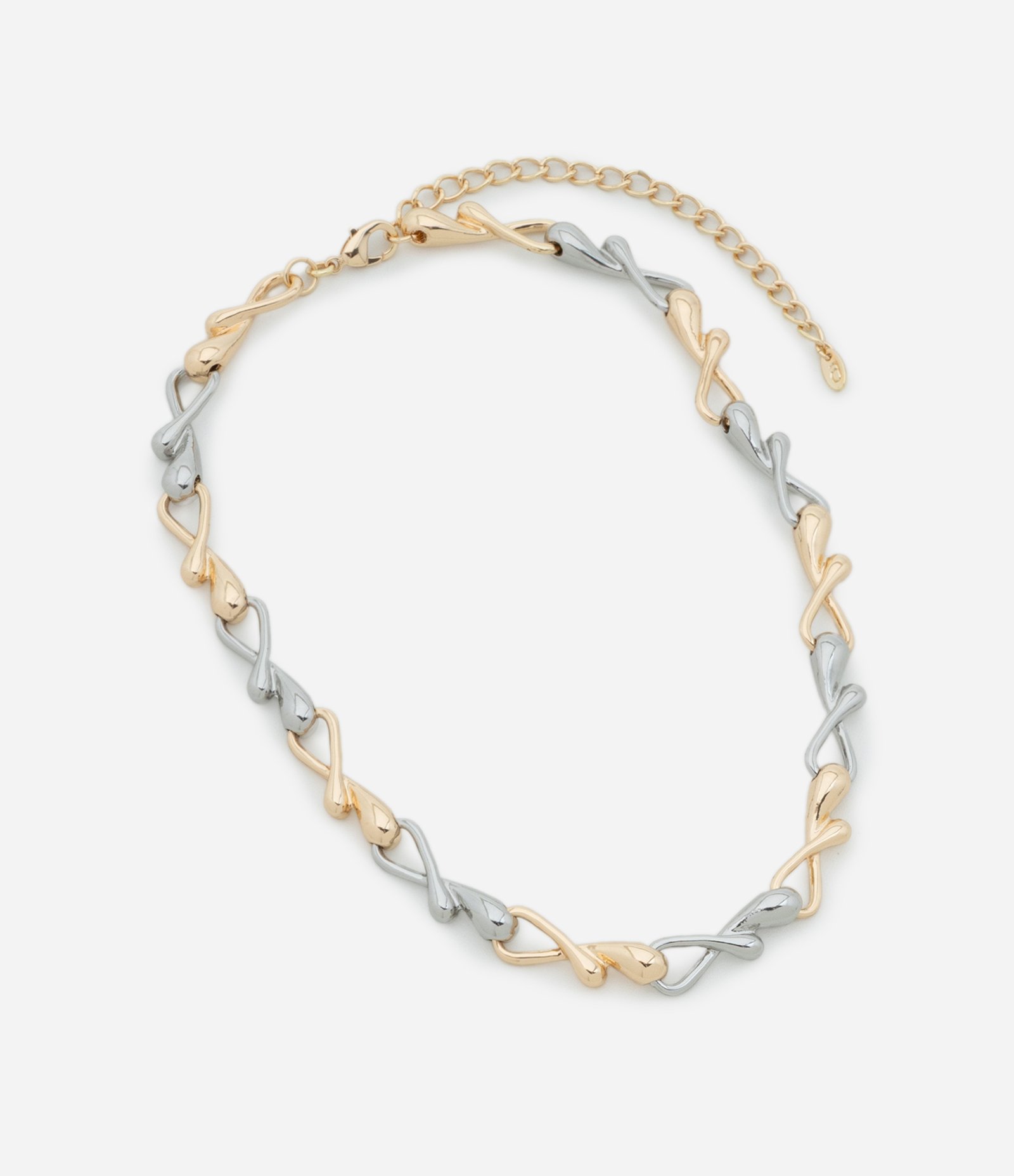 Colar Curto em Metal com Elos Gota Prata/Dourado 3