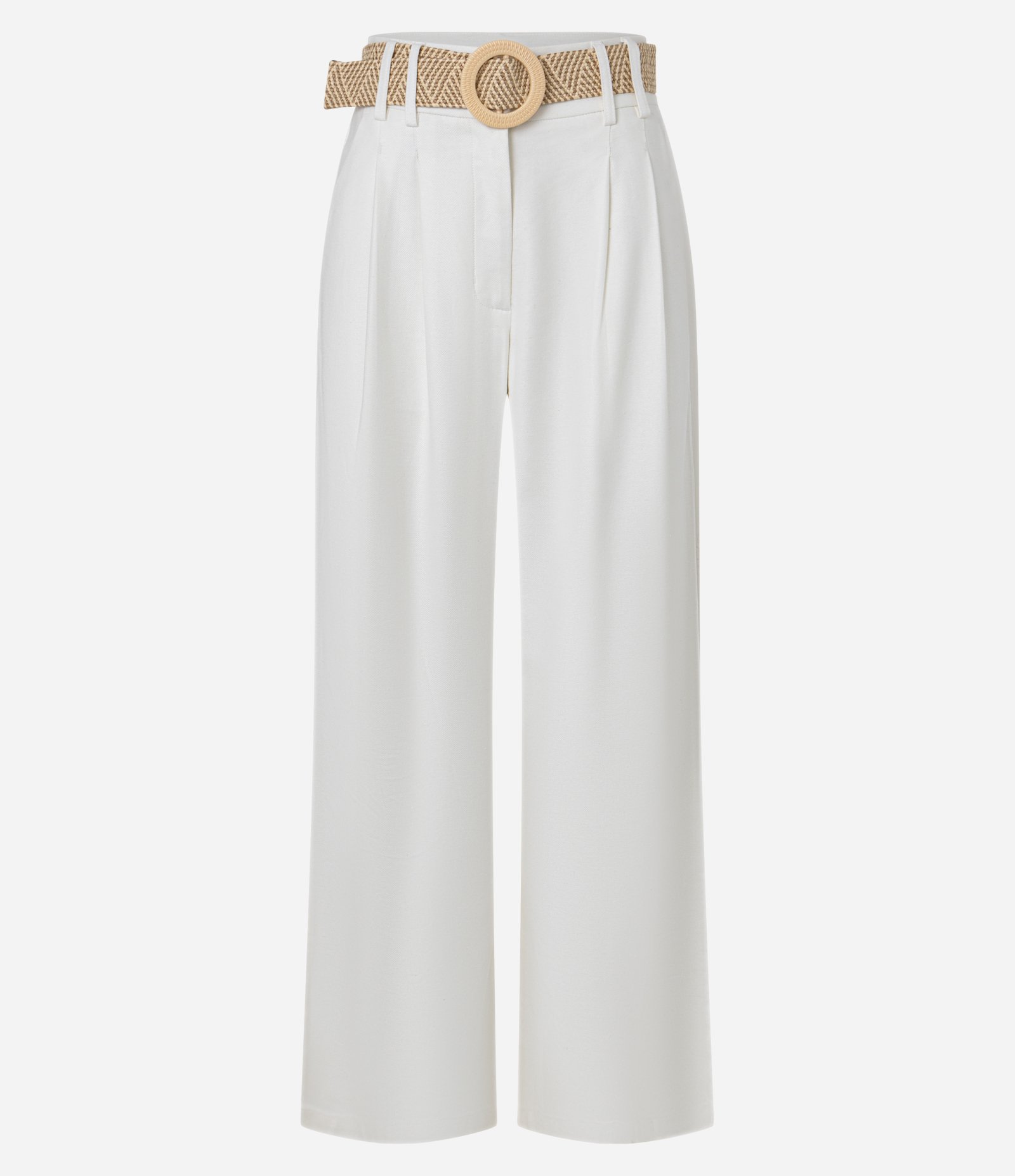 Calça Wide Leg em Viscolinho com Cinto de Ráfia Branco Neve 1