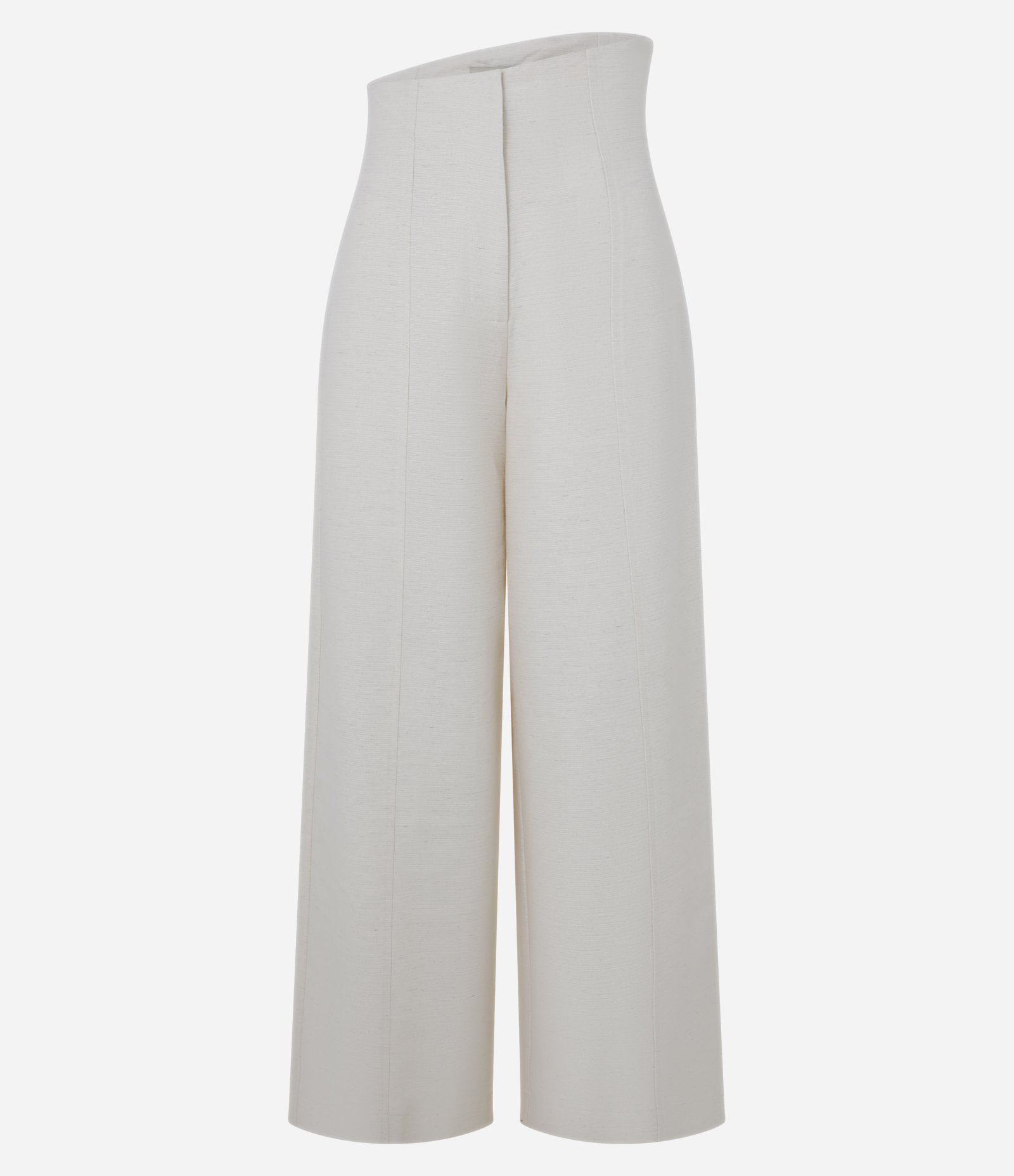Calça Pantalona em Algodão com Linho e Cós Assimétrico Off White 5