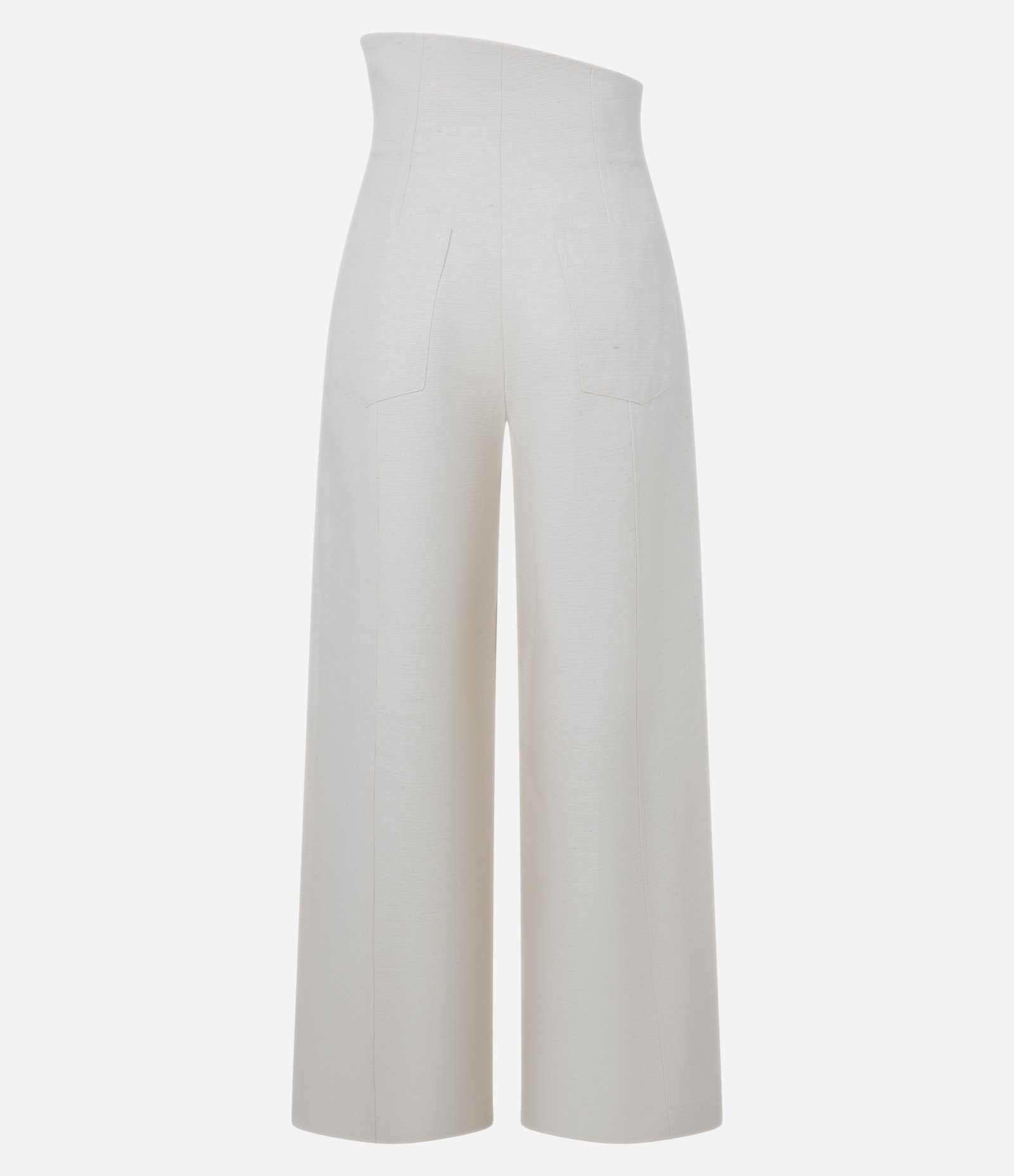 Calça Pantalona em Algodão com Linho e Cós Assimétrico Off White 6