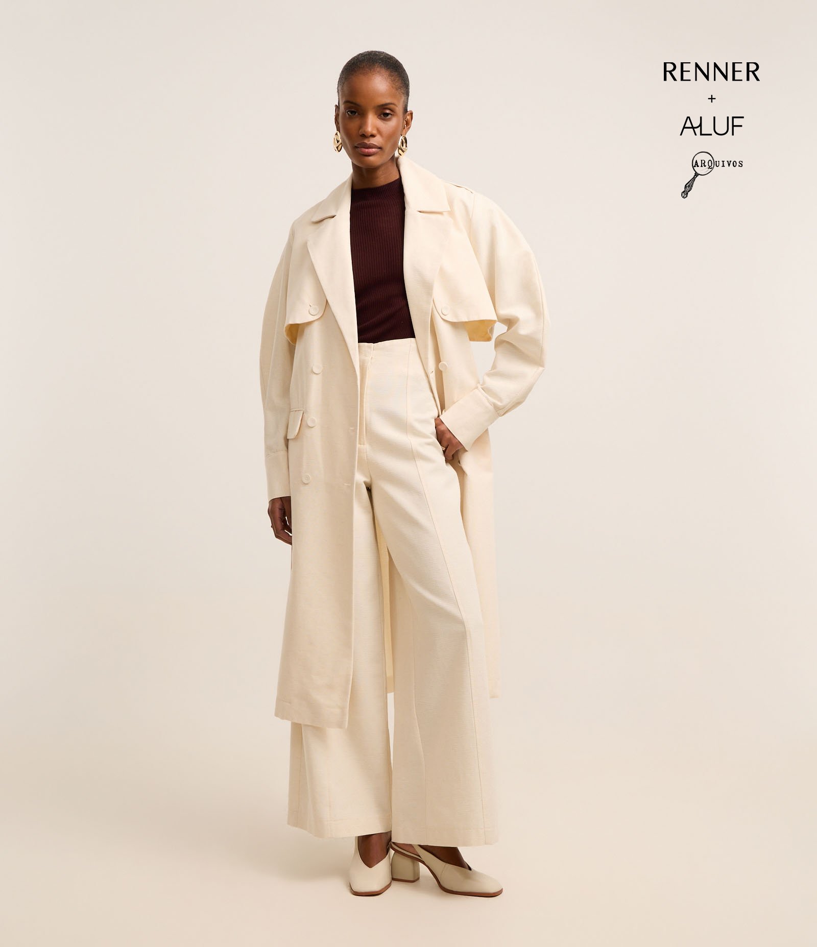 Calça Pantalona em Algodão com Linho e Cós Assimétrico Off White 1