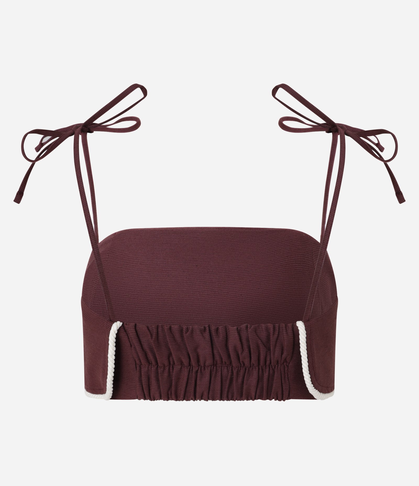 Top de Alça em Algodão com Linho e Elástico nas Costas Vinho 6