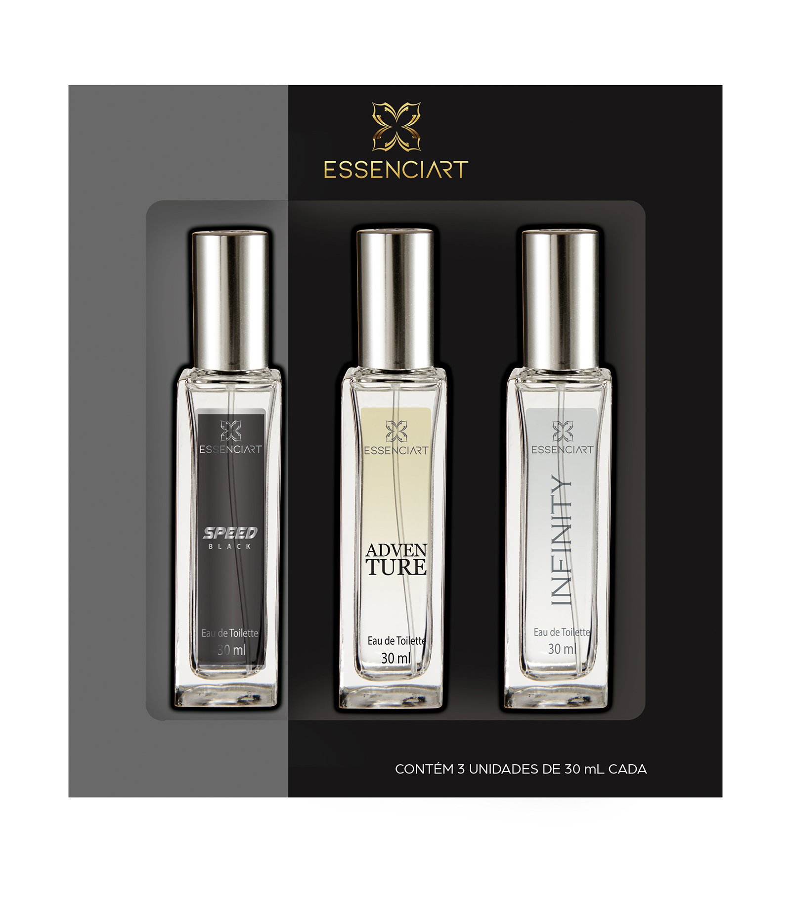 Kit Perfumed Essenciart Masculino Adventure 30ml + Speed Black 30ml + Infinity 30ml KIT 2