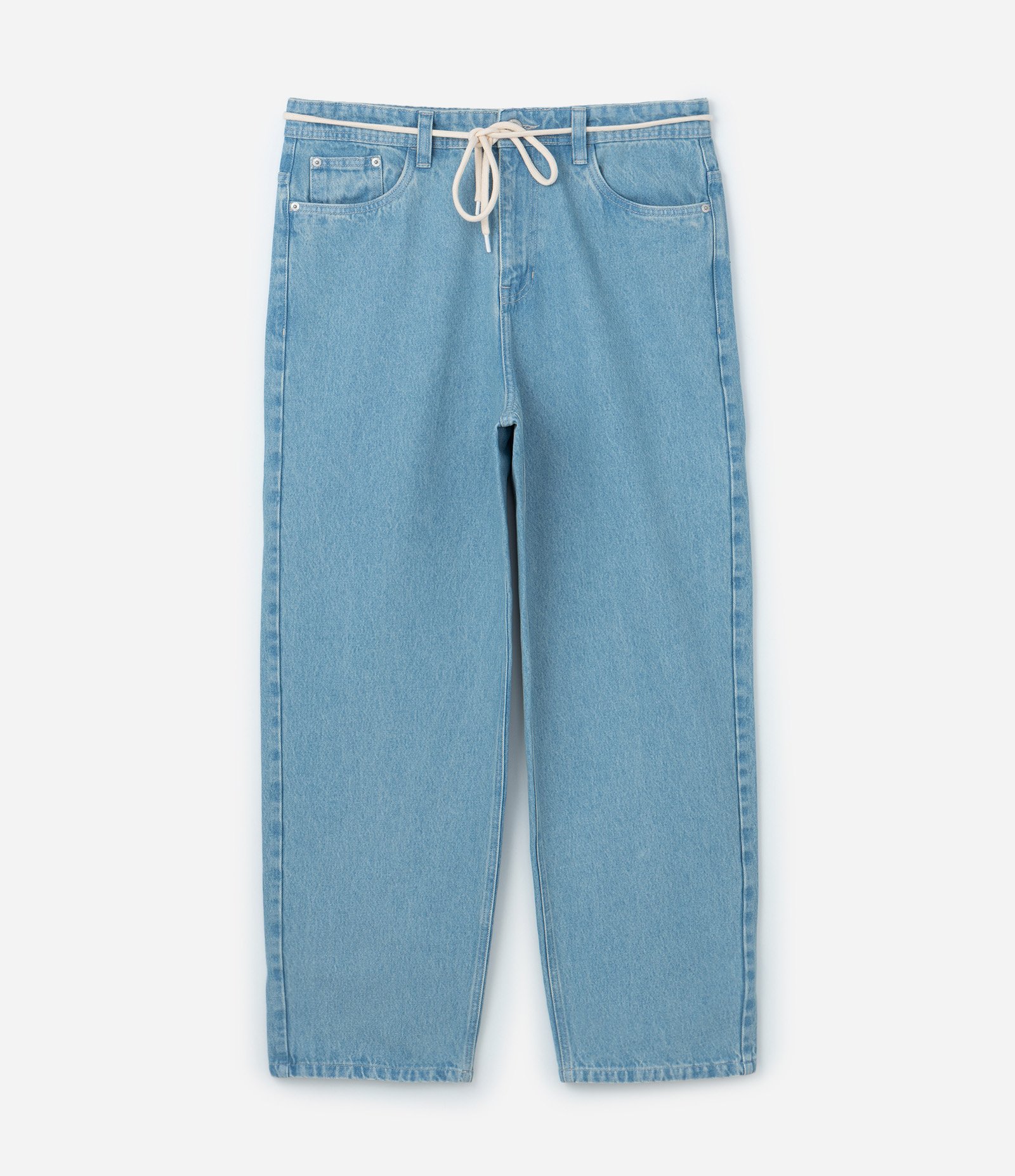 Calça Baggy Relaxed em Jeans com Cadarço na Cintura Azul 6