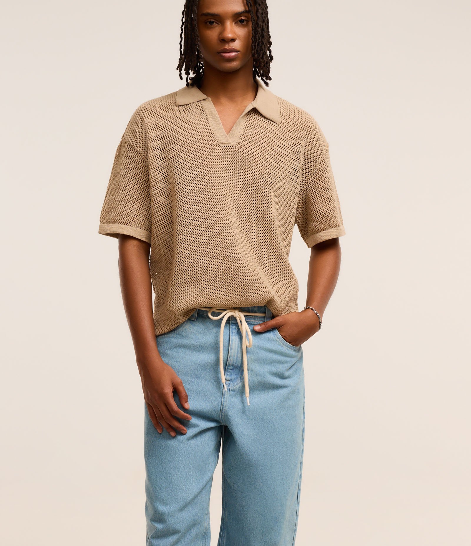 Calça Baggy Relaxed em Jeans com Cadarço na Cintura Azul 5