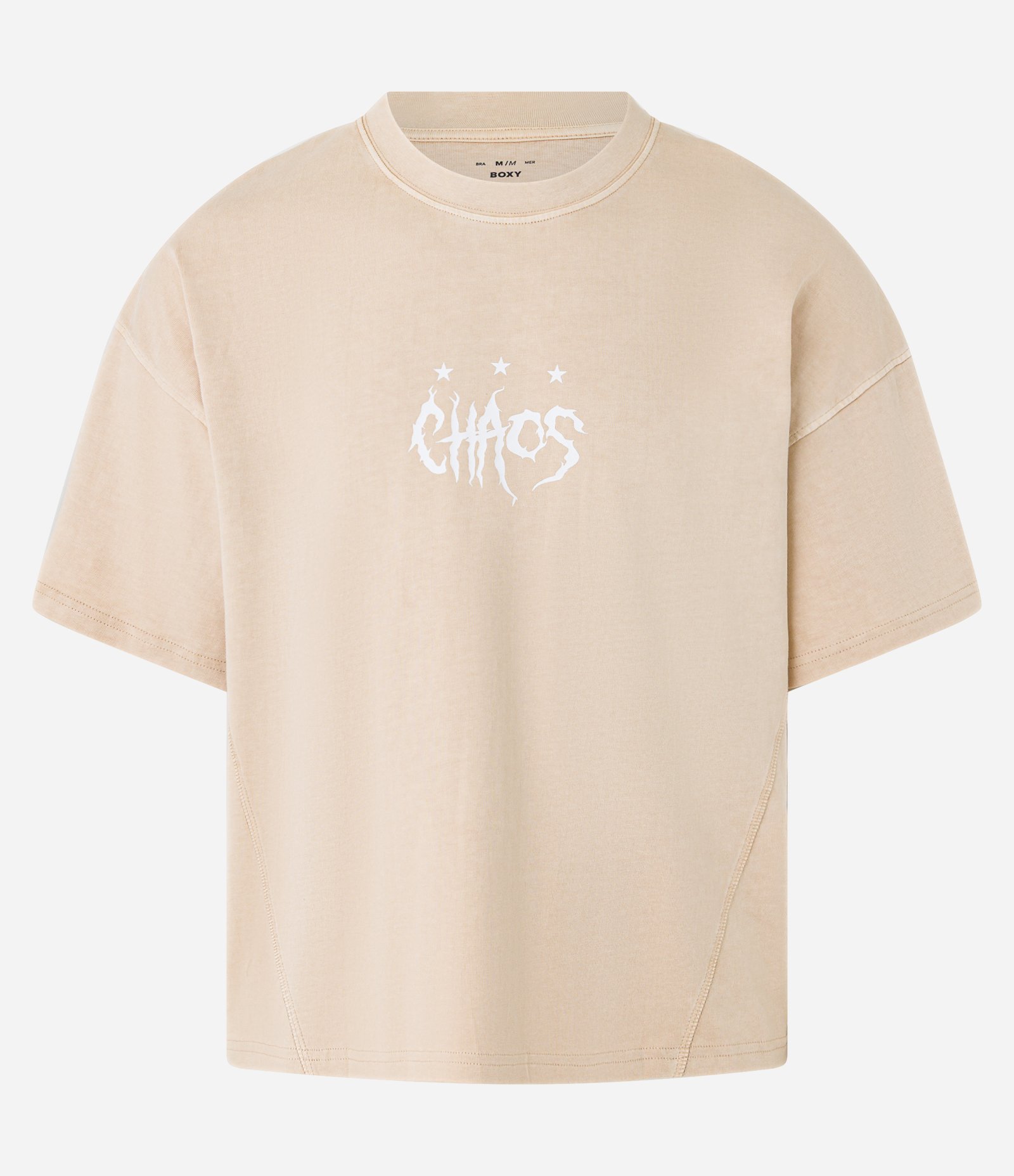 Camiseta Boxy em Algodão com Estampa Frente e Costas Chaos Bege 5