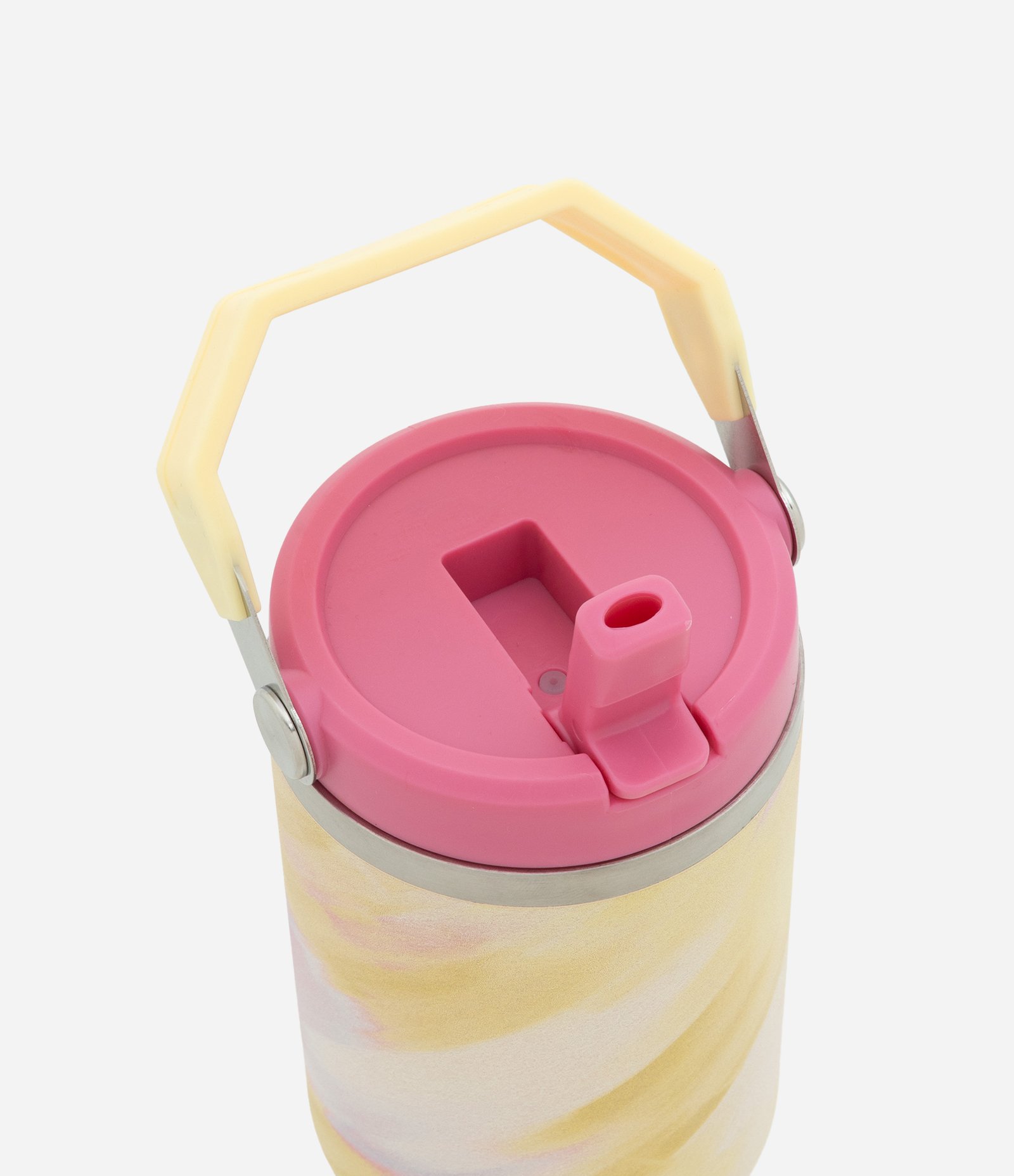 Garrafa Térmica em Metal com Estampa de Pinceladas e Alça 900ml Amarelo 2