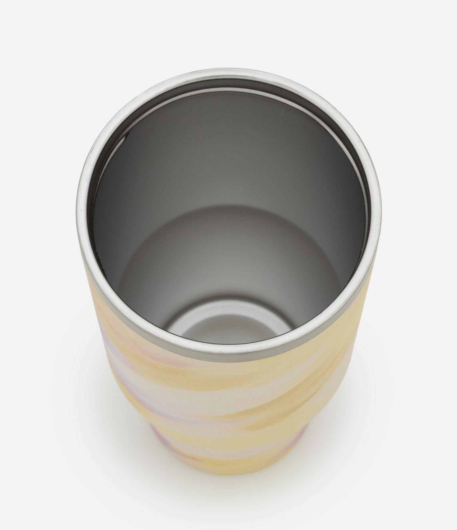 Garrafa Térmica em Metal com Estampa de Pinceladas e Alça 900ml Amarelo 3