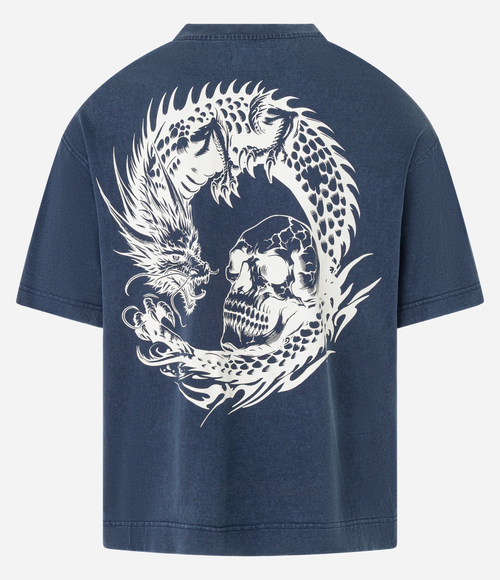 Camiseta Boxy em Malhão com Estampa Oriental e Lettering Dowfall Azul 6