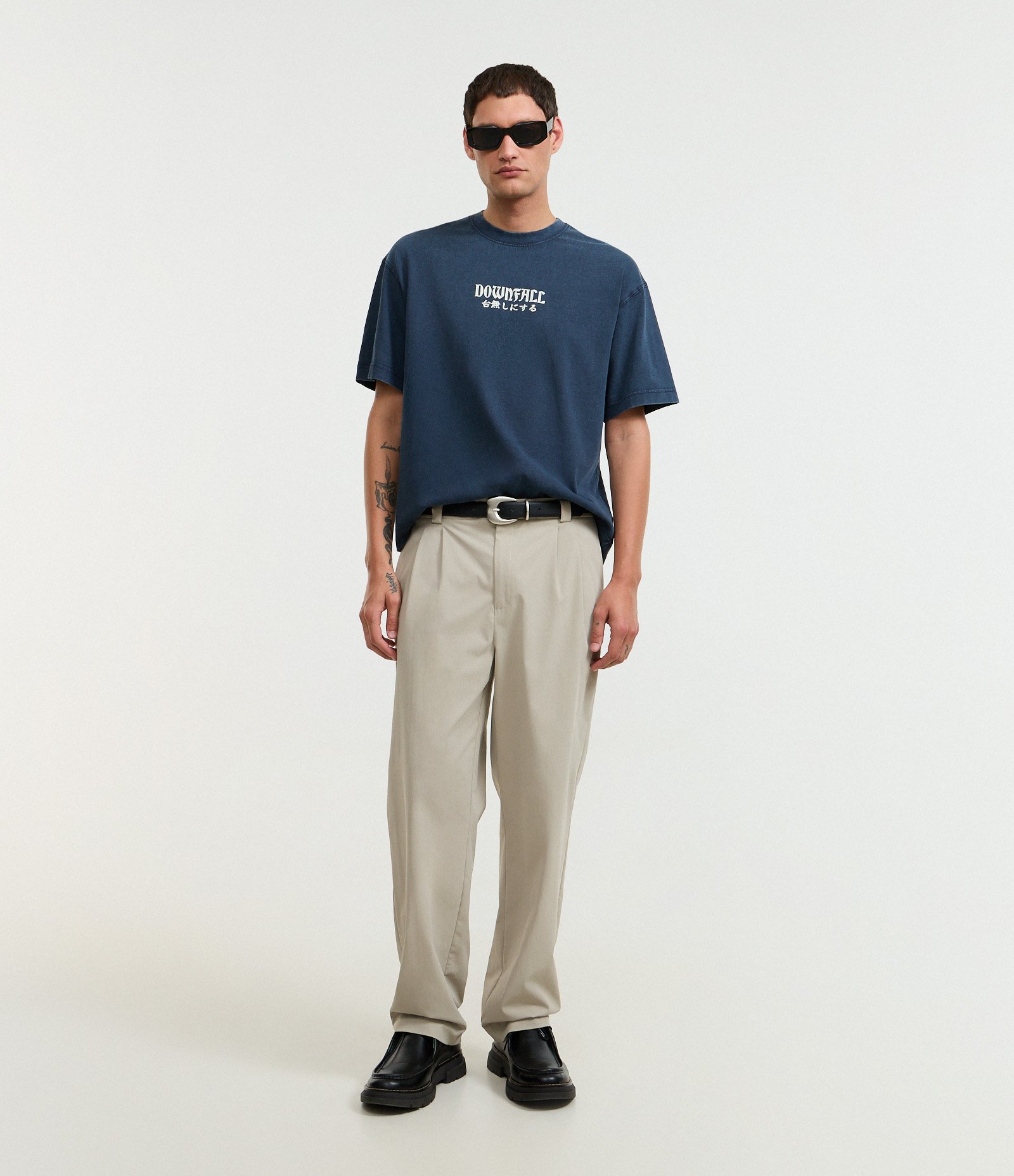 Camiseta Boxy em Malhão com Estampa Oriental e Lettering Dowfall Azul 2