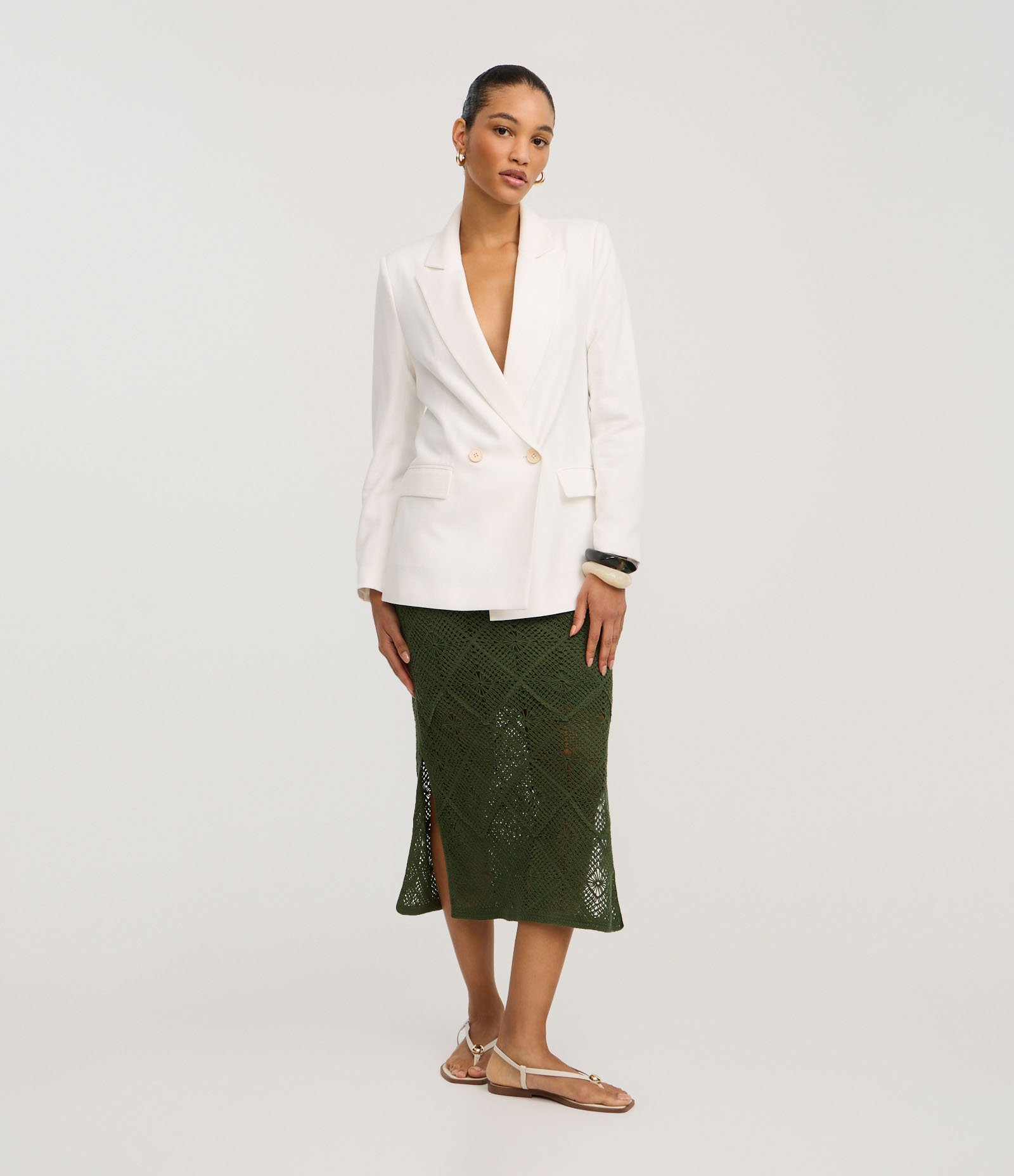 Blazer com Linho e Lapela na Gola Branco 2