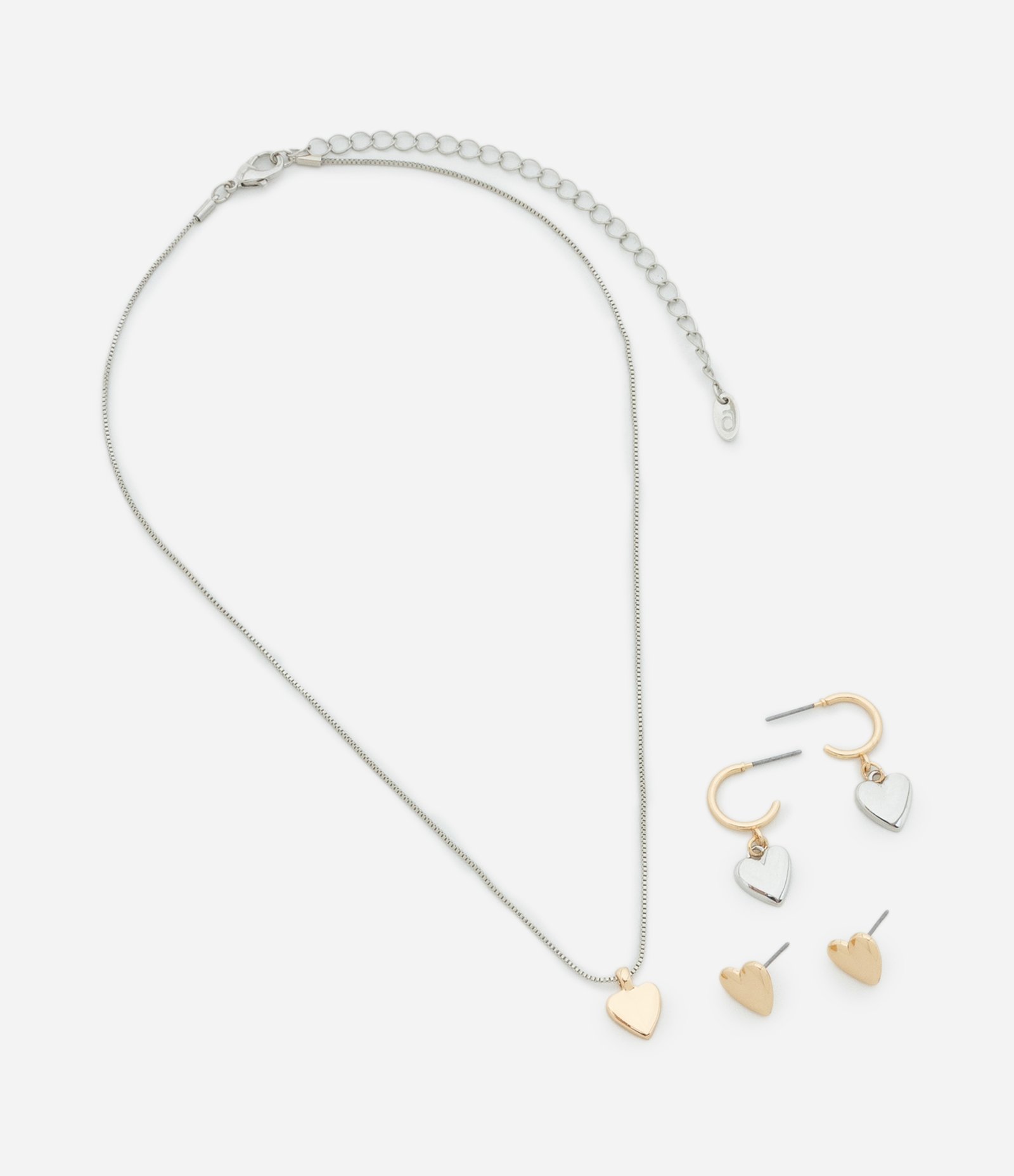 Conjunto 01 Colar e 01 Brincos de Formato de Coração Dourado 2